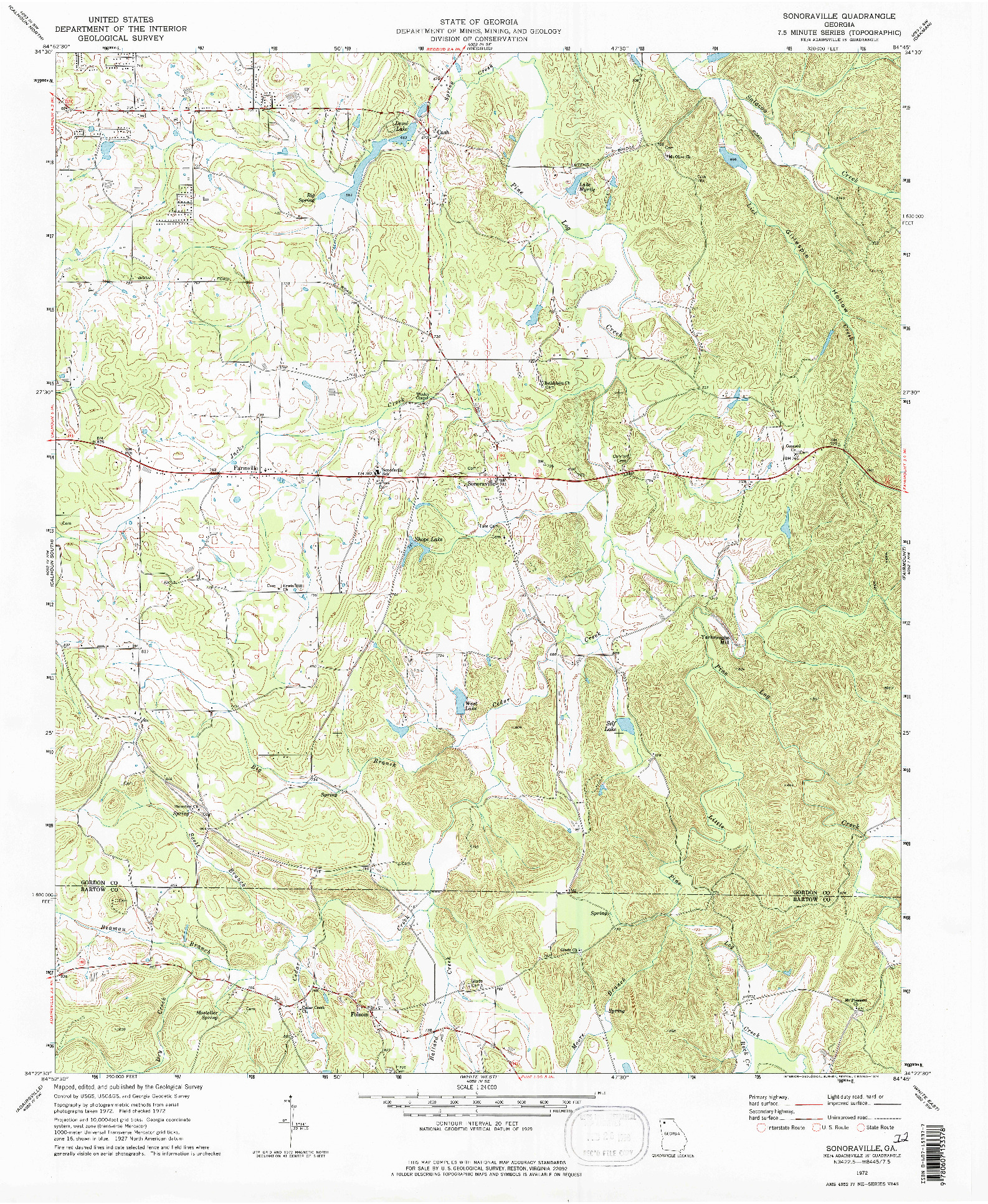 USGS 1:24000-SCALE QUADRANGLE FOR SONORAVILLE, GA 1972