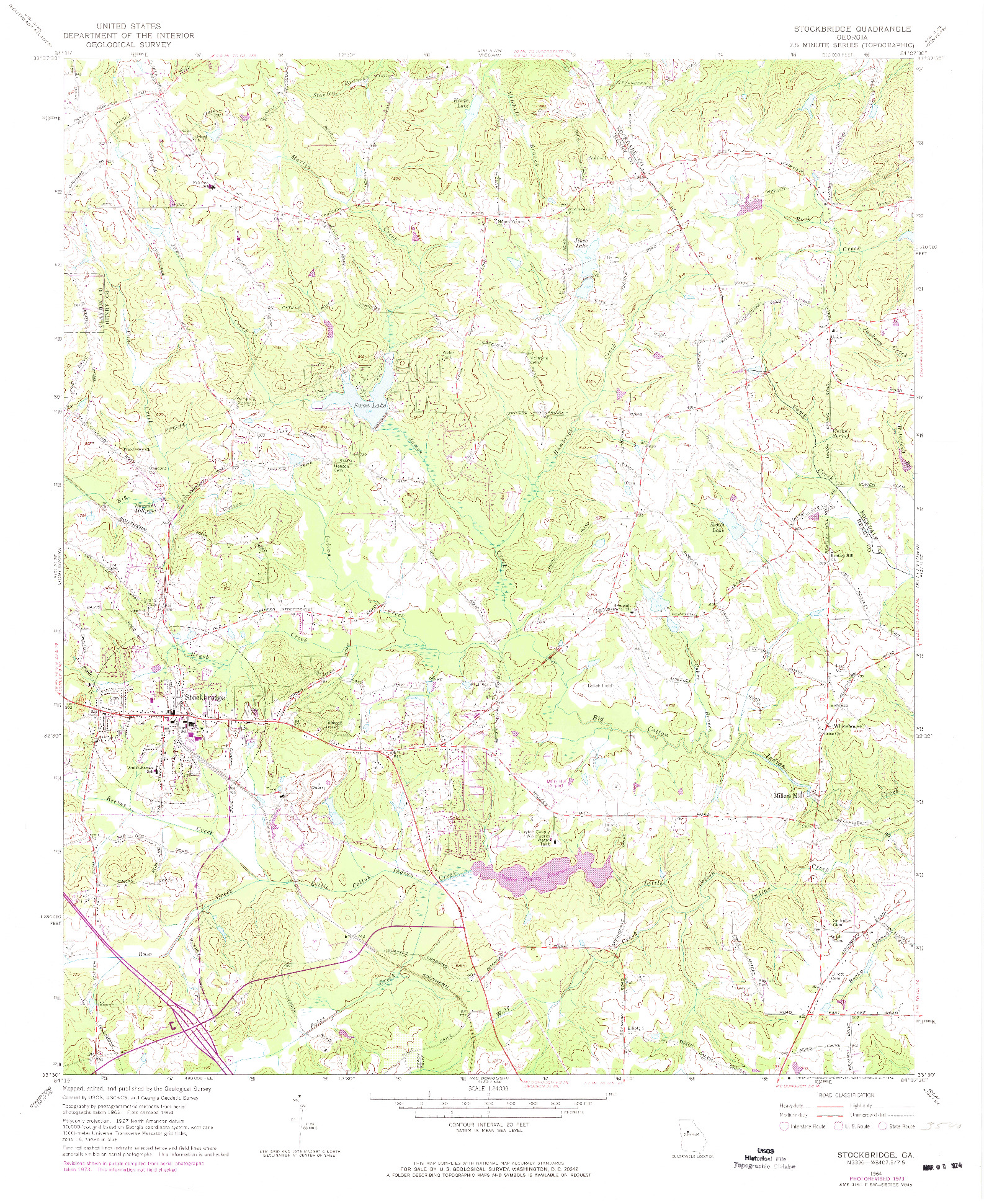 USGS 1:24000-SCALE QUADRANGLE FOR STOCKBRIDGE, GA 1964