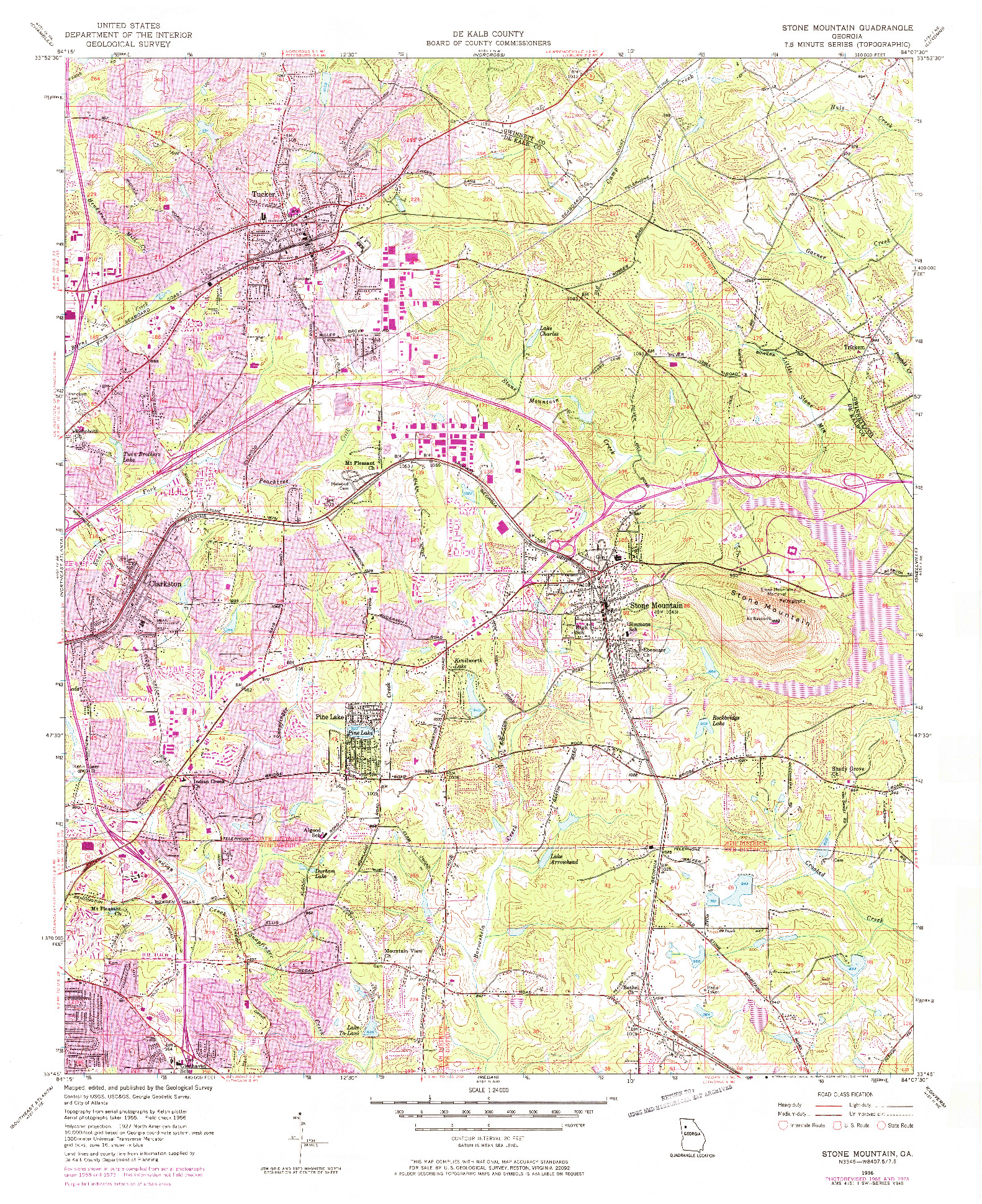 USGS 1:24000-SCALE QUADRANGLE FOR STONE MOUNTAIN, GA 1956