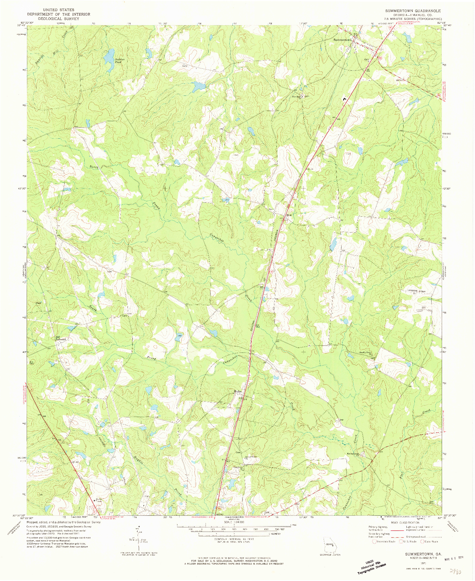 USGS 1:24000-SCALE QUADRANGLE FOR SUMMERTOWN, GA 1971