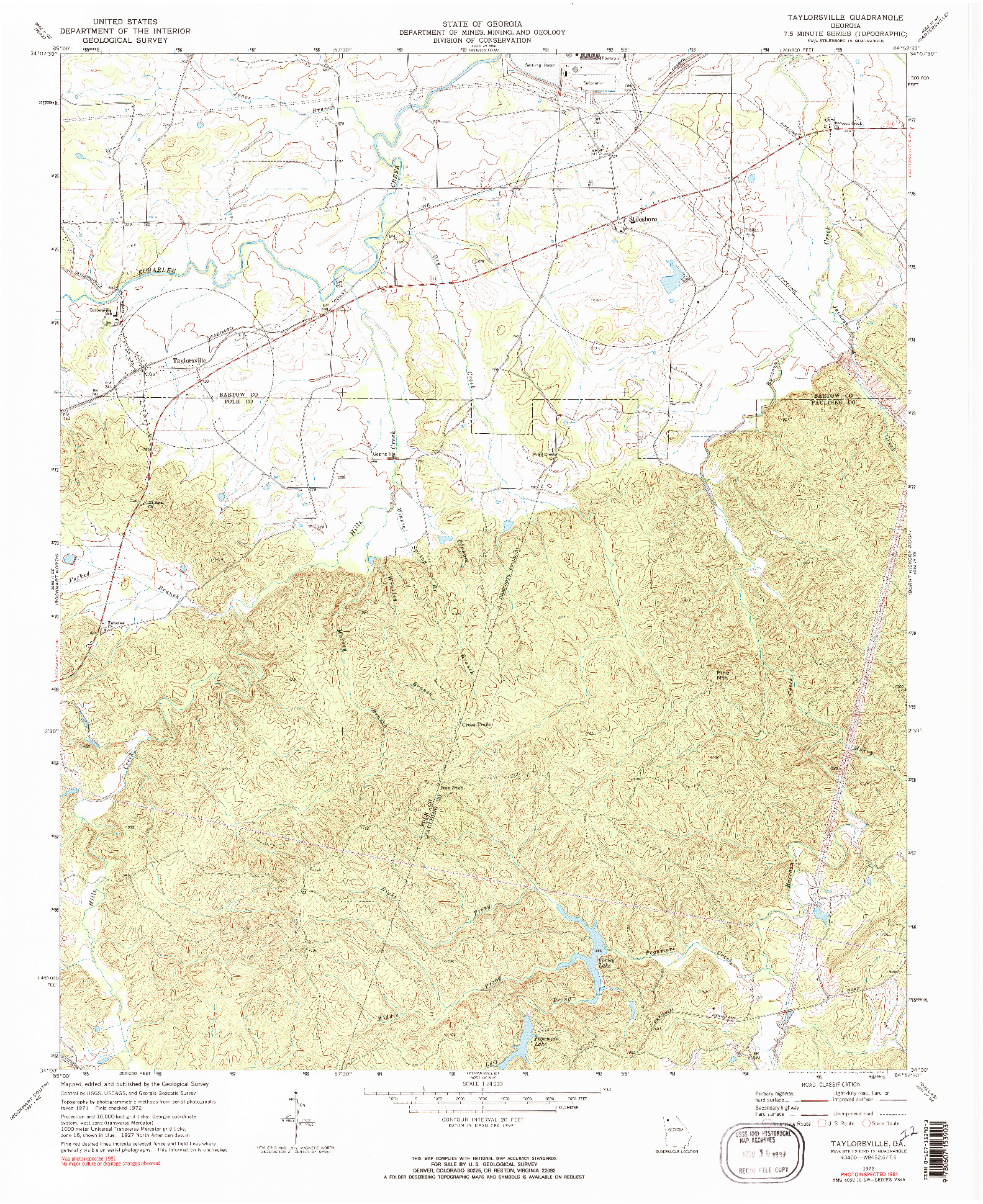 USGS 1:24000-SCALE QUADRANGLE FOR TAYLORSVILLE, GA 1972