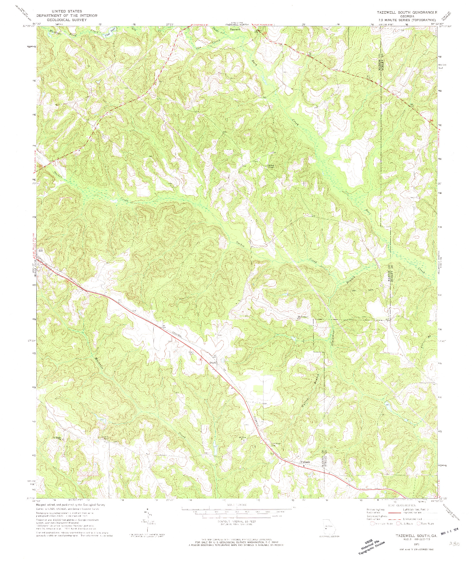 USGS 1:24000-SCALE QUADRANGLE FOR TAZEWELL SOUTH, GA 1971