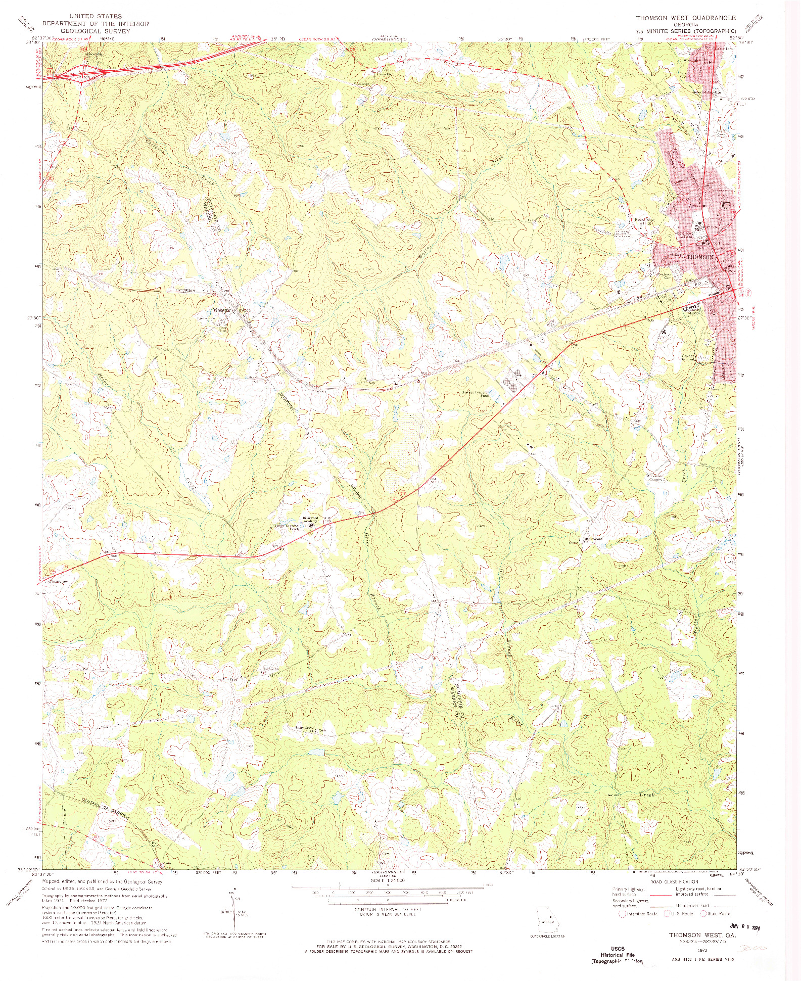 USGS 1:24000-SCALE QUADRANGLE FOR THOMSON WEST, GA 1972