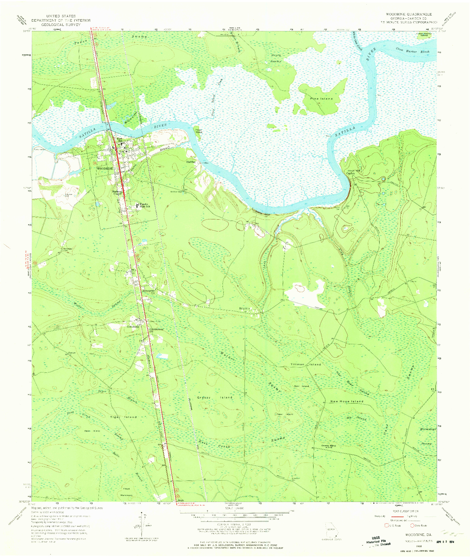 USGS 1:24000-SCALE QUADRANGLE FOR WOODBINE, GA 1958