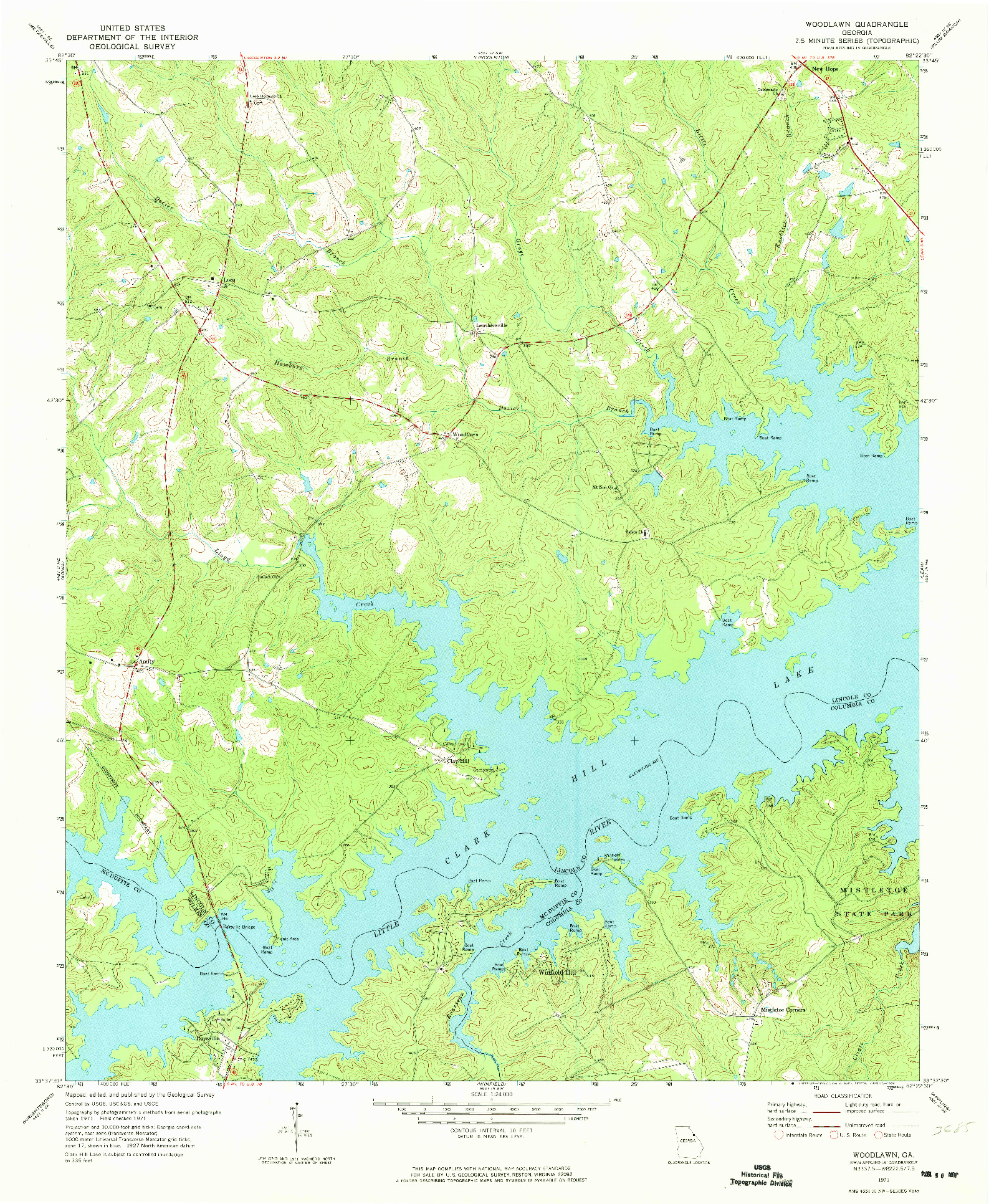USGS 1:24000-SCALE QUADRANGLE FOR WOODLAWN, GA 1971