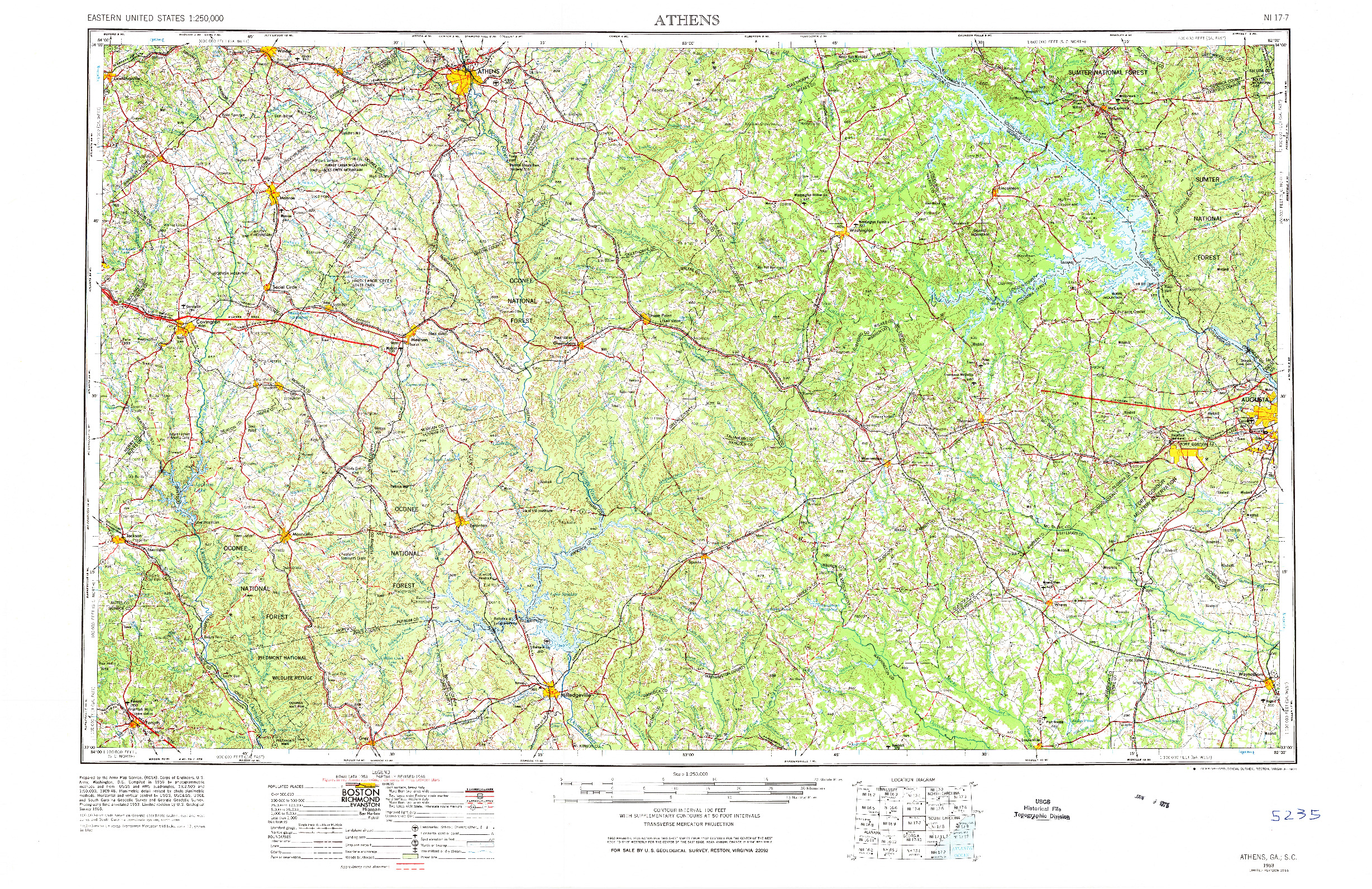 USGS 1:250000-SCALE QUADRANGLE FOR ATHENS, GA 1953