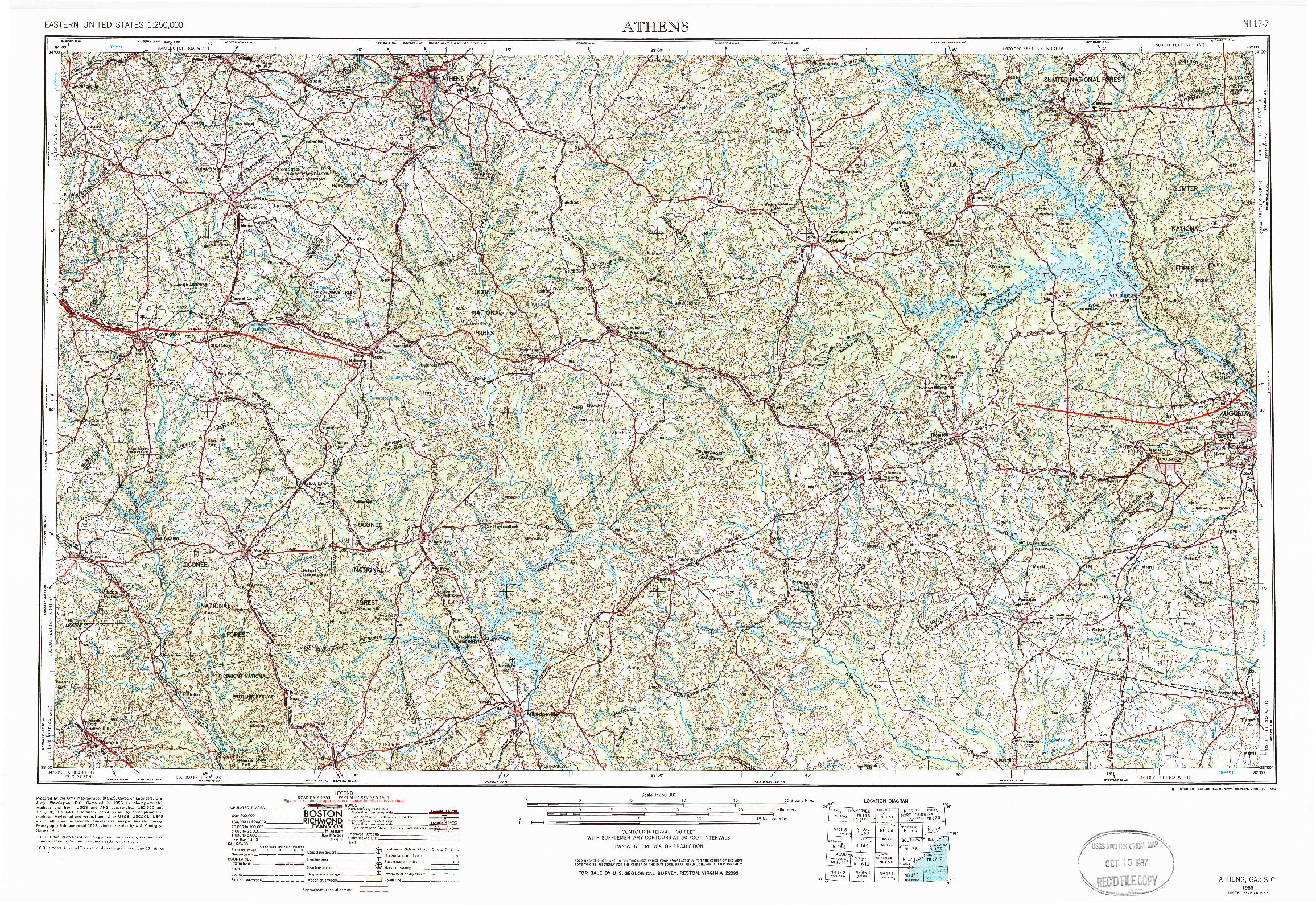 USGS 1:250000-SCALE QUADRANGLE FOR ATHENS, GA 1953