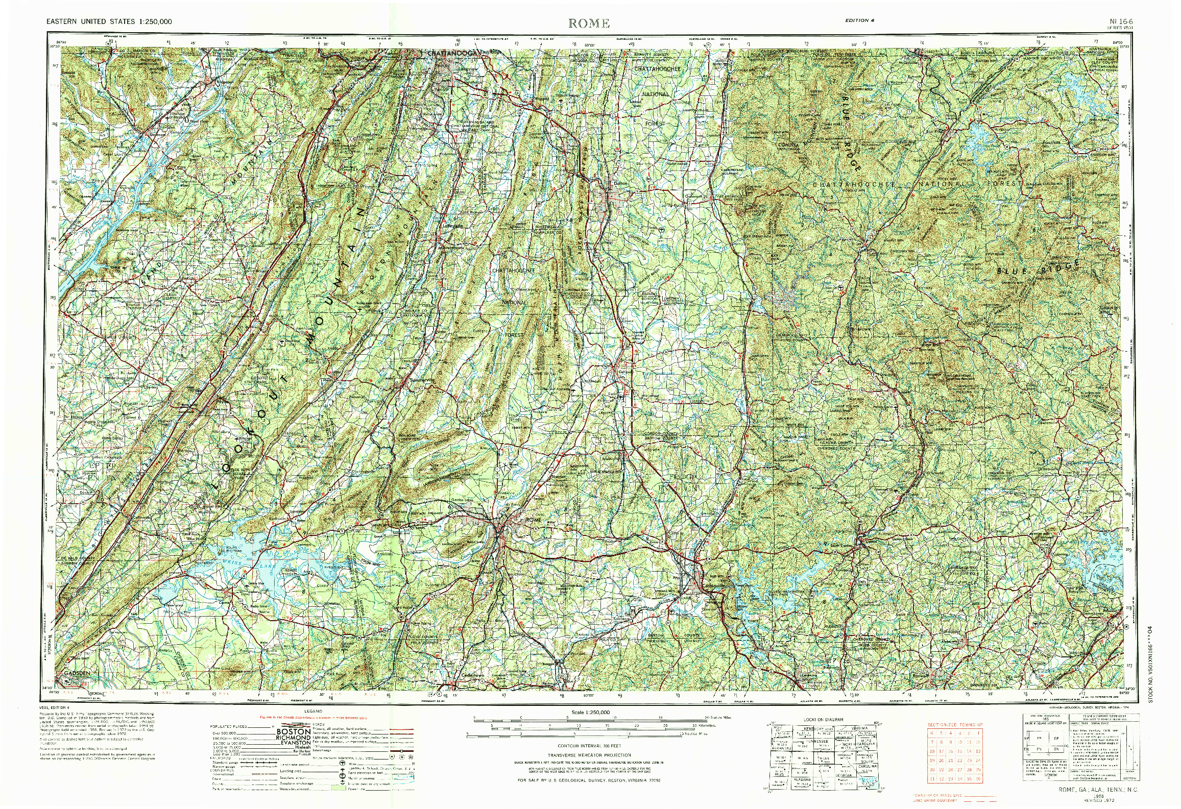 USGS 1:250000-SCALE QUADRANGLE FOR ROME, GA 1958