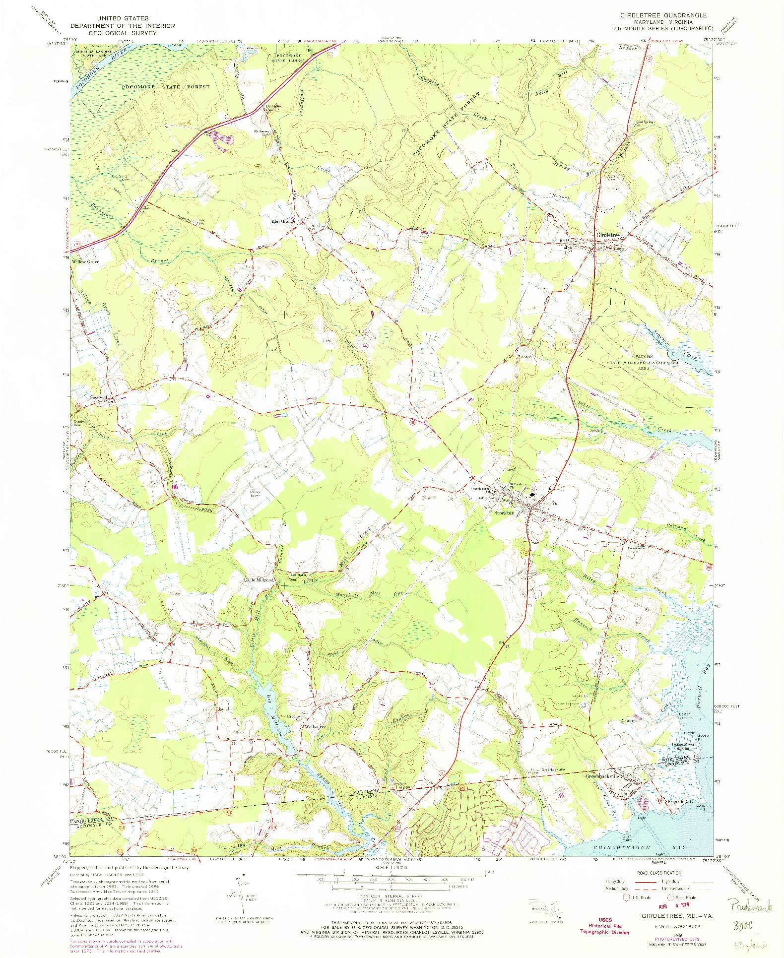 USGS 1:24000-SCALE QUADRANGLE FOR GIRDLETREE, MD 1966