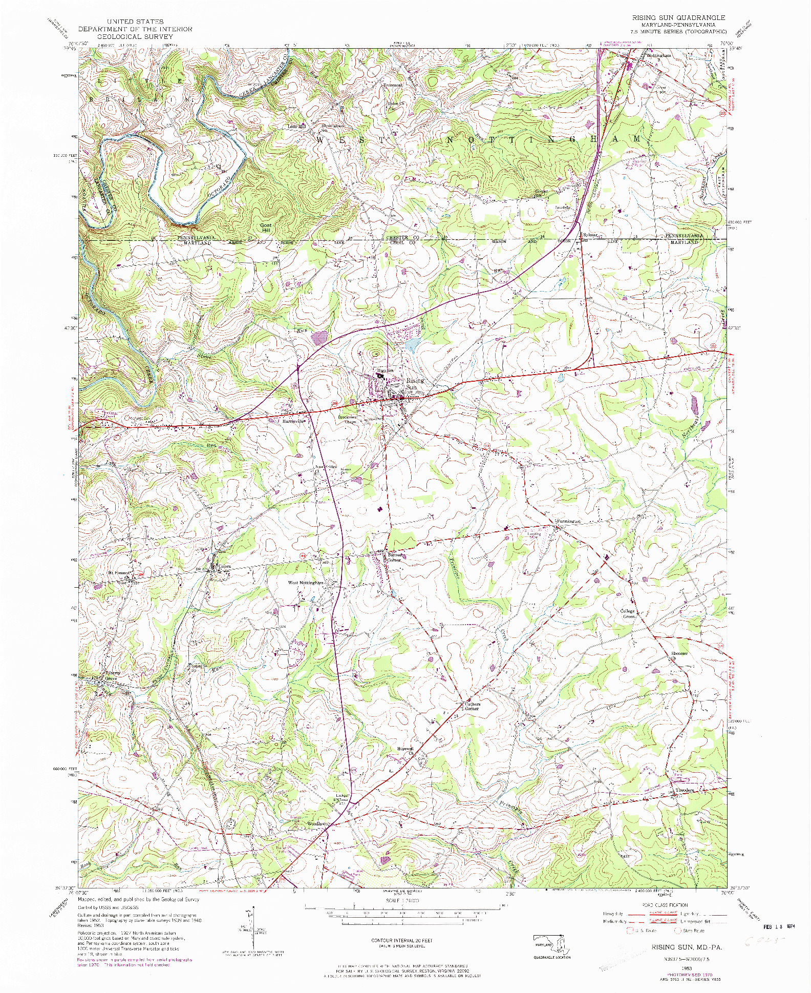 USGS 1:24000-SCALE QUADRANGLE FOR RISING SUN, MD 1953