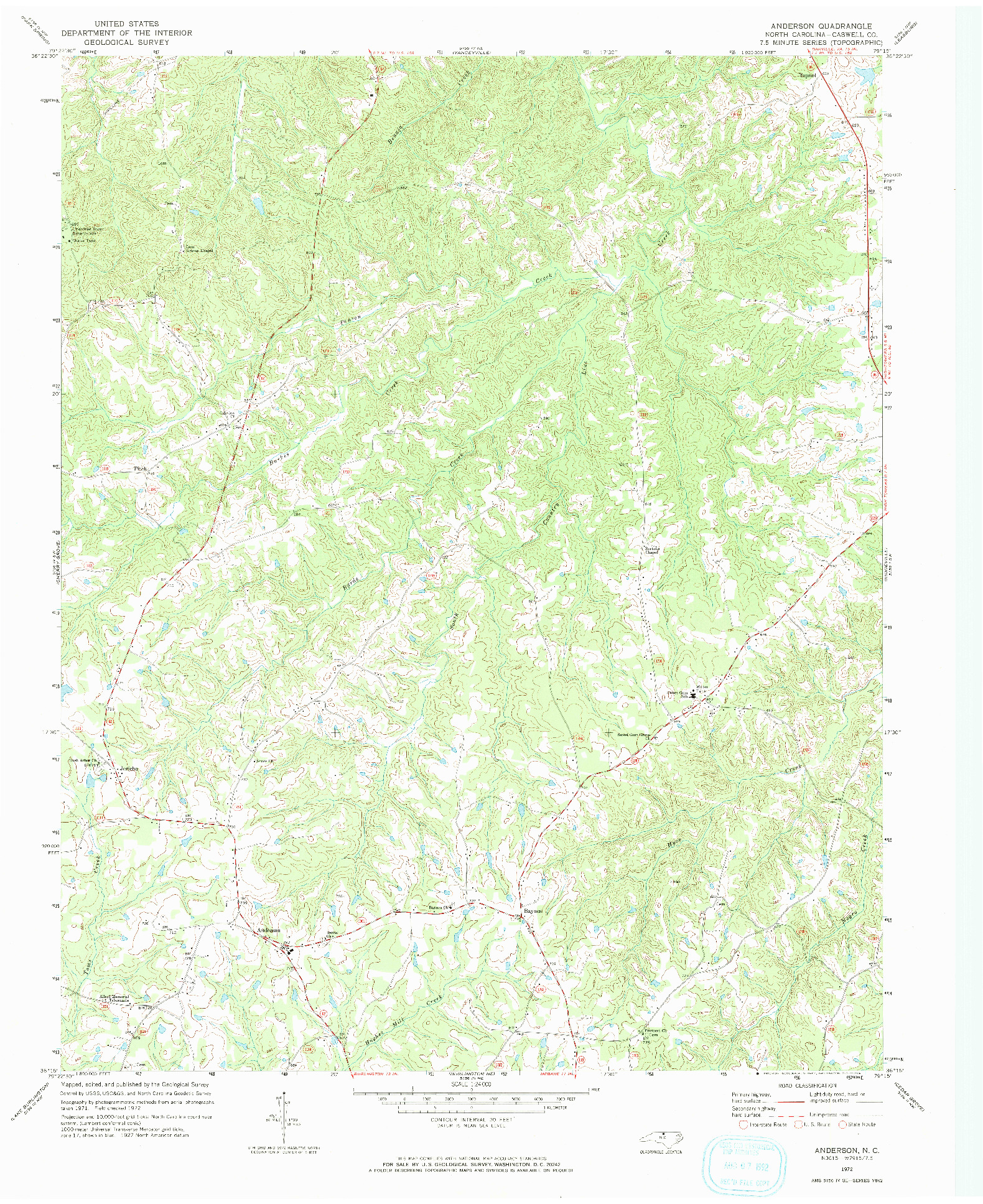 USGS 1:24000-SCALE QUADRANGLE FOR ANDERSON, NC 1972