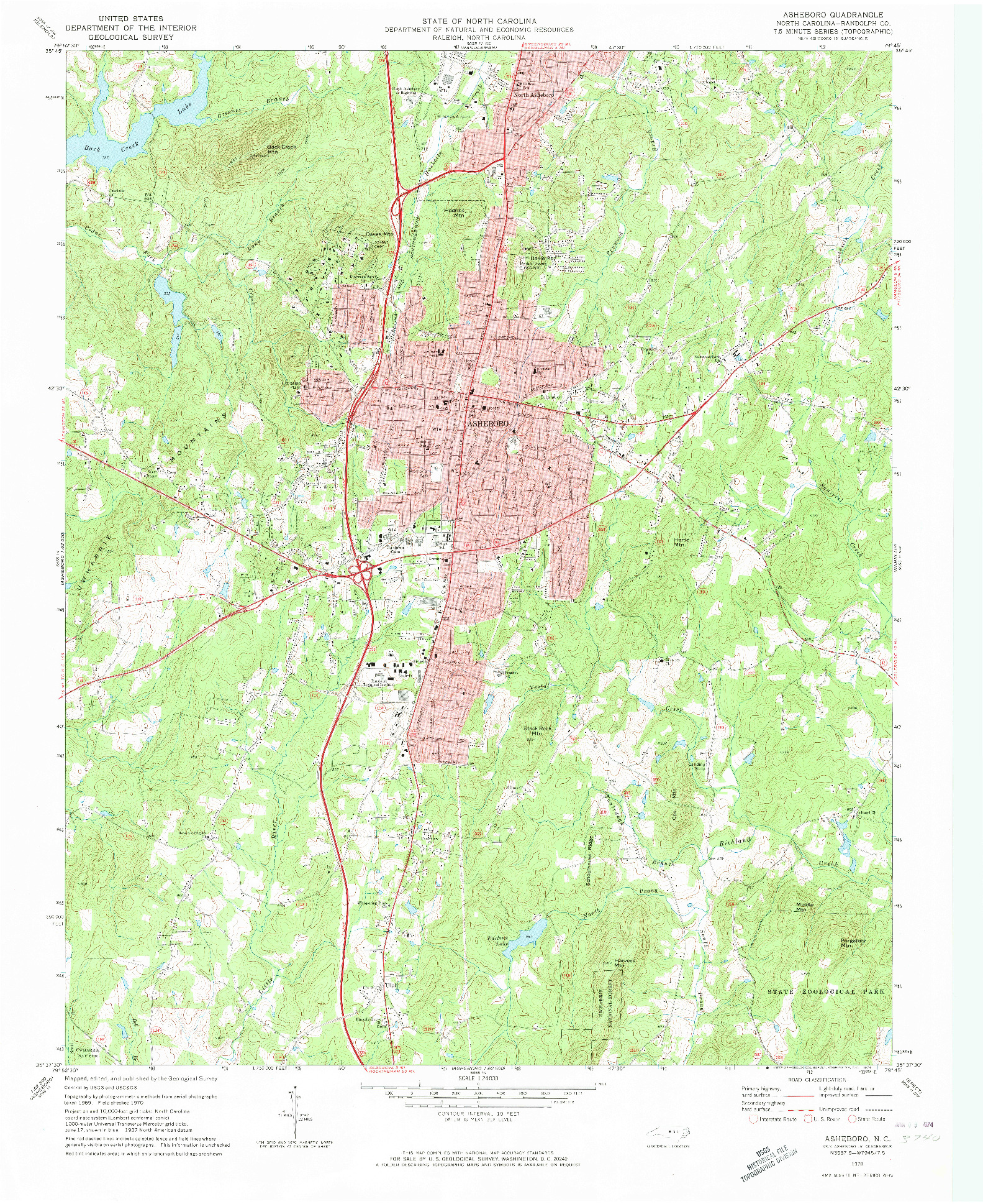 USGS 1:24000-SCALE QUADRANGLE FOR ASHEBORO, NC 1970