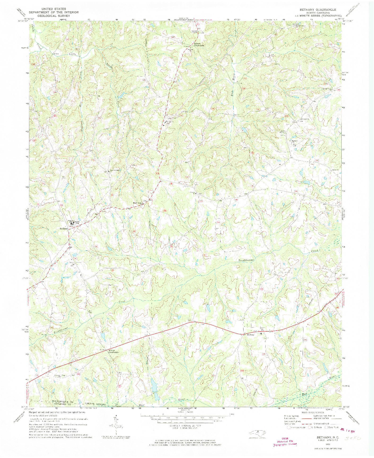 USGS 1:24000-SCALE QUADRANGLE FOR BETHANY, NC 1971