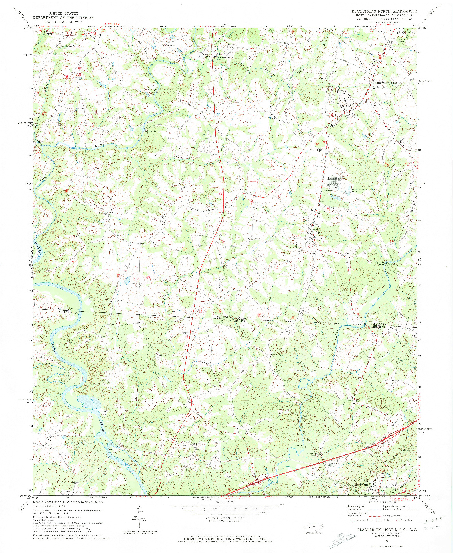 USGS 1:24000-SCALE QUADRANGLE FOR BLACKSBURG NORTH, NC 1971