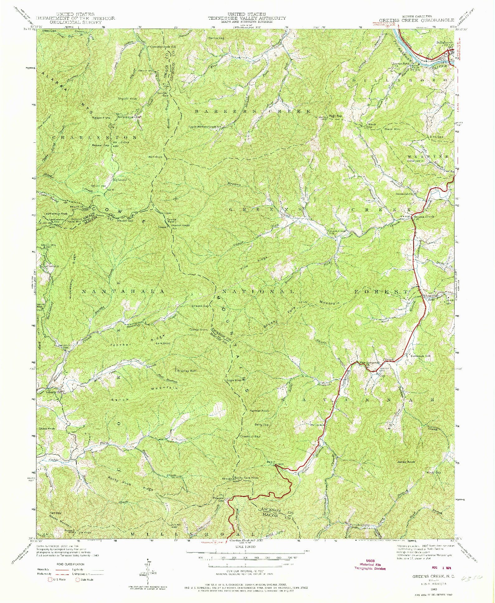 USGS 1:24000-SCALE QUADRANGLE FOR GREENS CREEK, NC 1940