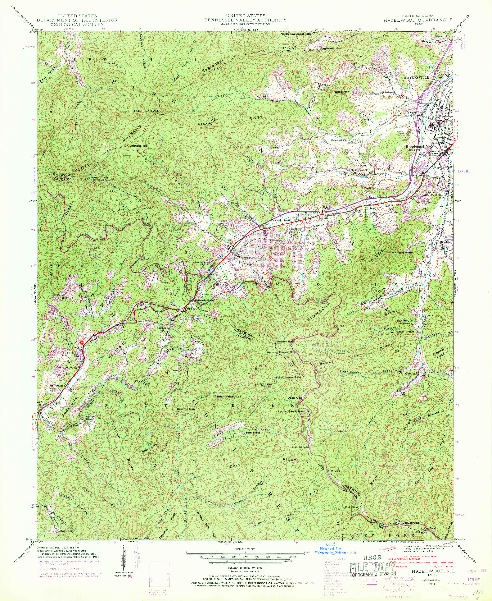 USGS 1:24000-SCALE QUADRANGLE FOR HAZELWOOD, NC 1941