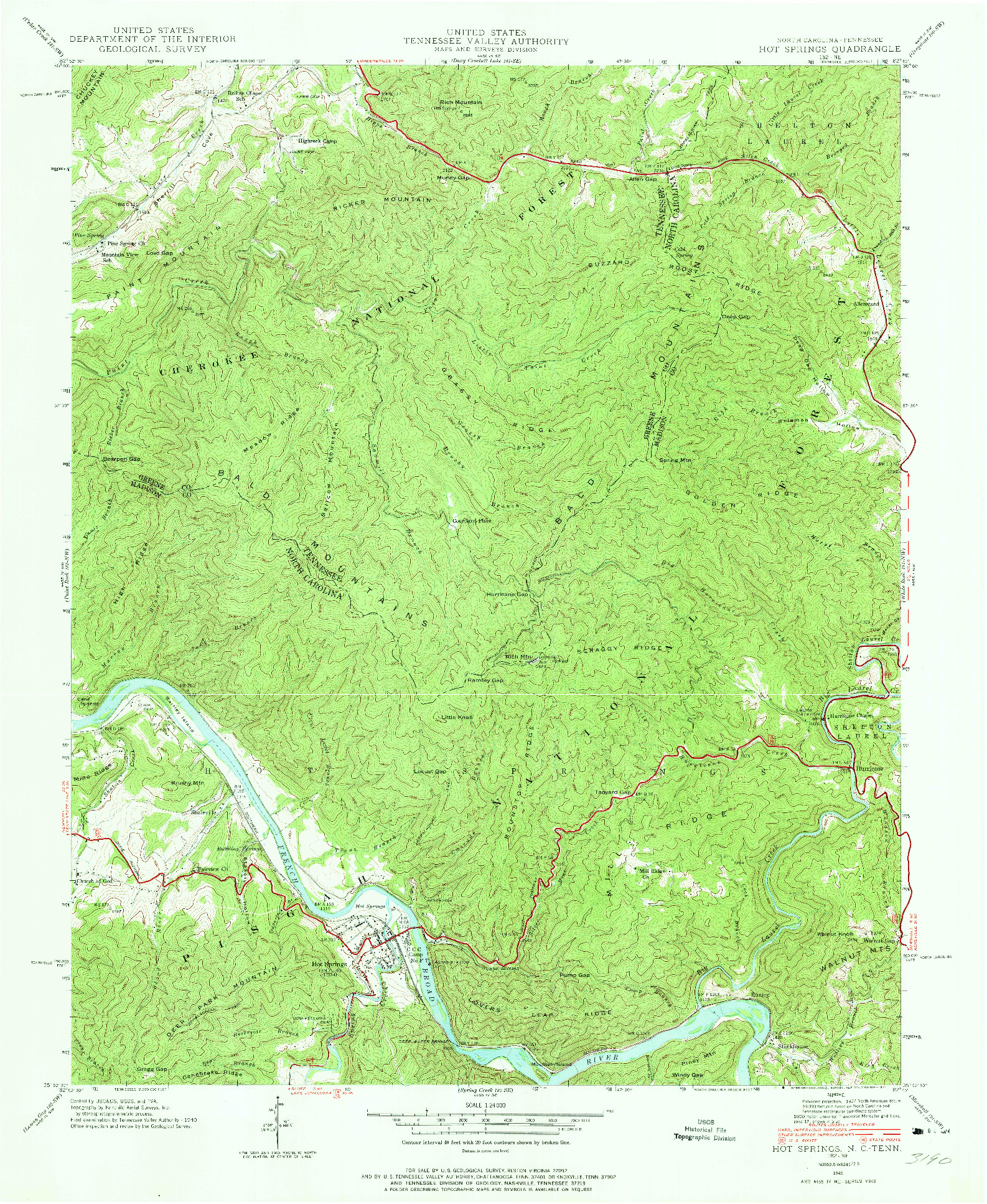 USGS 1:24000-SCALE QUADRANGLE FOR HOT SPRINGS, NC 1940