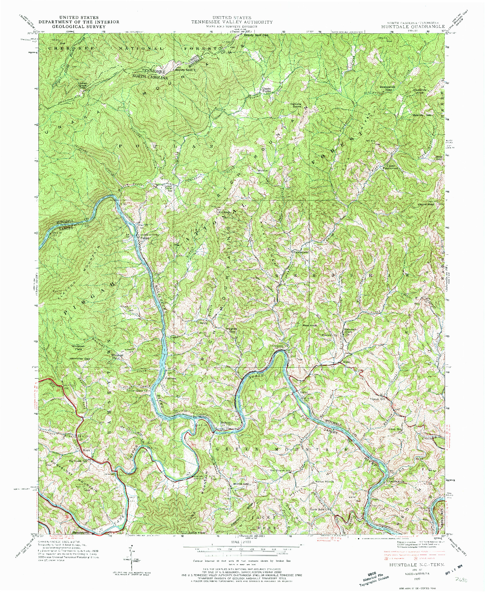 USGS 1:24000-SCALE QUADRANGLE FOR HUNTDALE, NC 1939