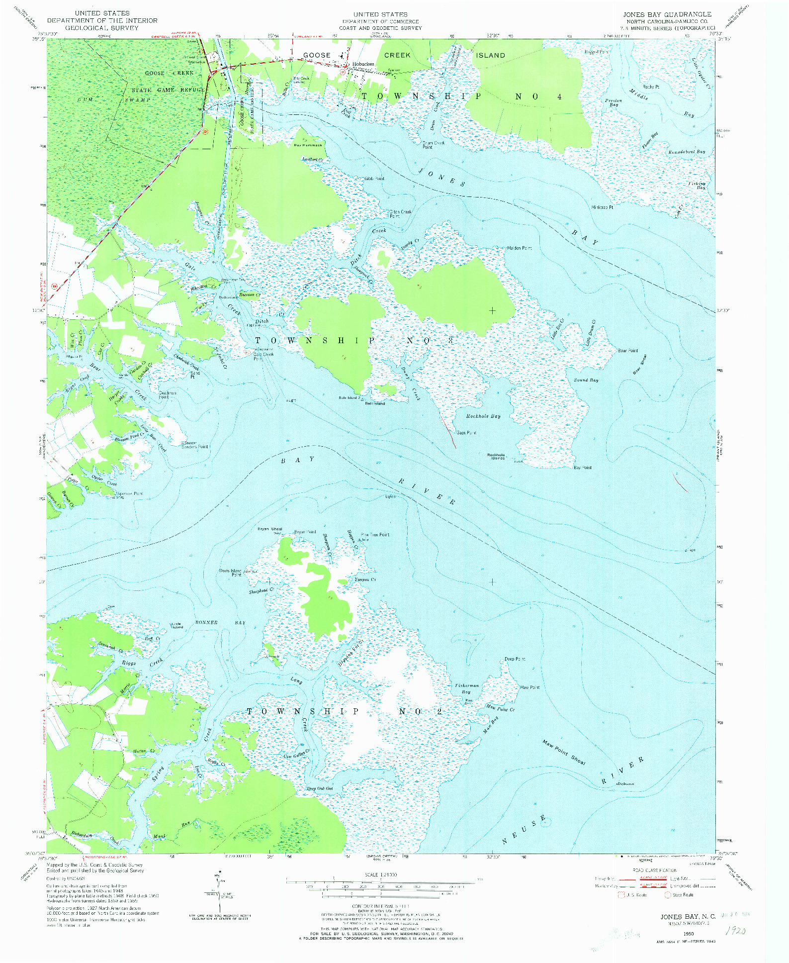 USGS 1:24000-SCALE QUADRANGLE FOR JONES BAY, NC 1950