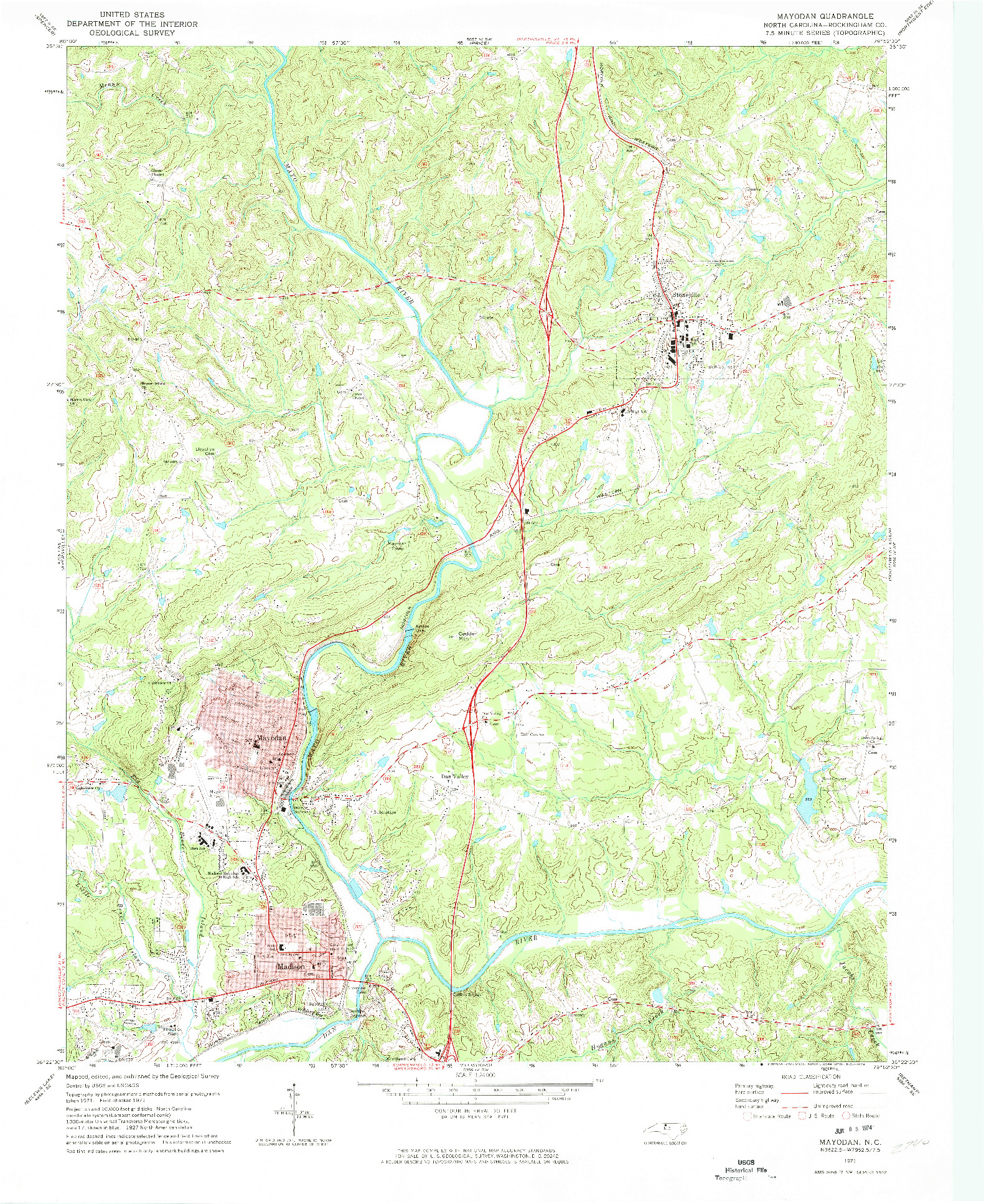 USGS 1:24000-SCALE QUADRANGLE FOR MAYODAN, NC 1971