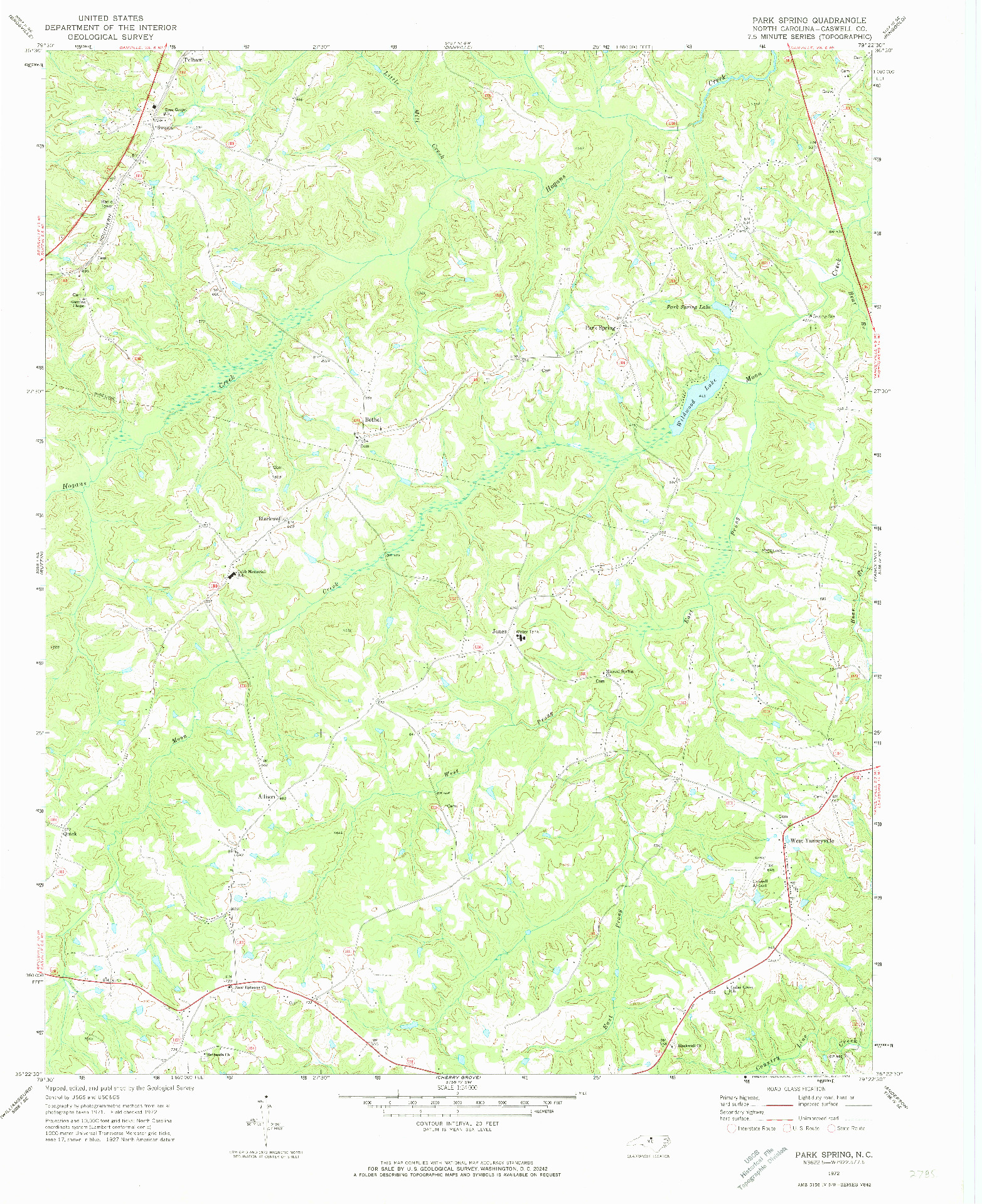 USGS 1:24000-SCALE QUADRANGLE FOR PARK SPRING, NC 1972