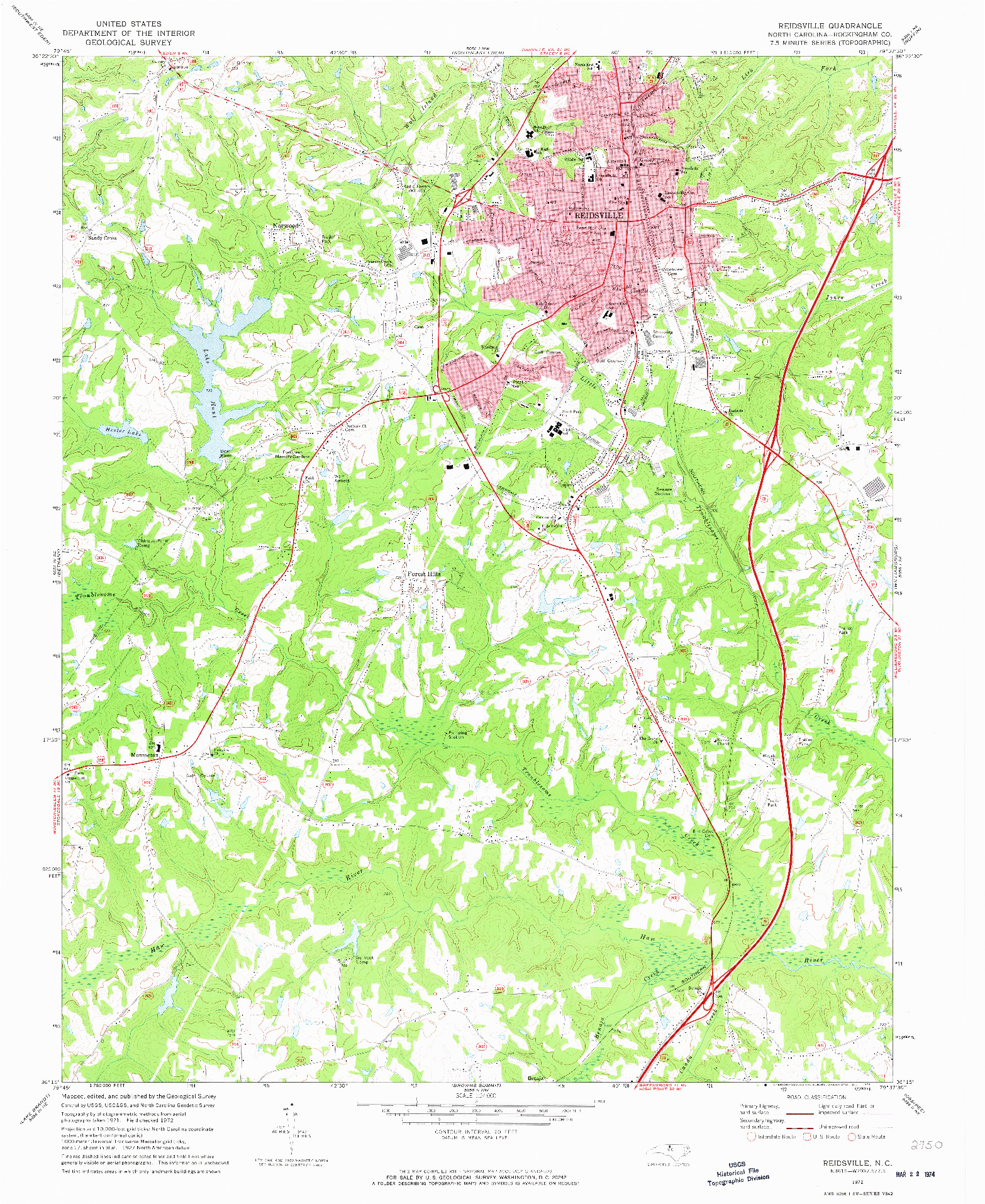 USGS 1:24000-SCALE QUADRANGLE FOR REIDSVILLE, NC 1972