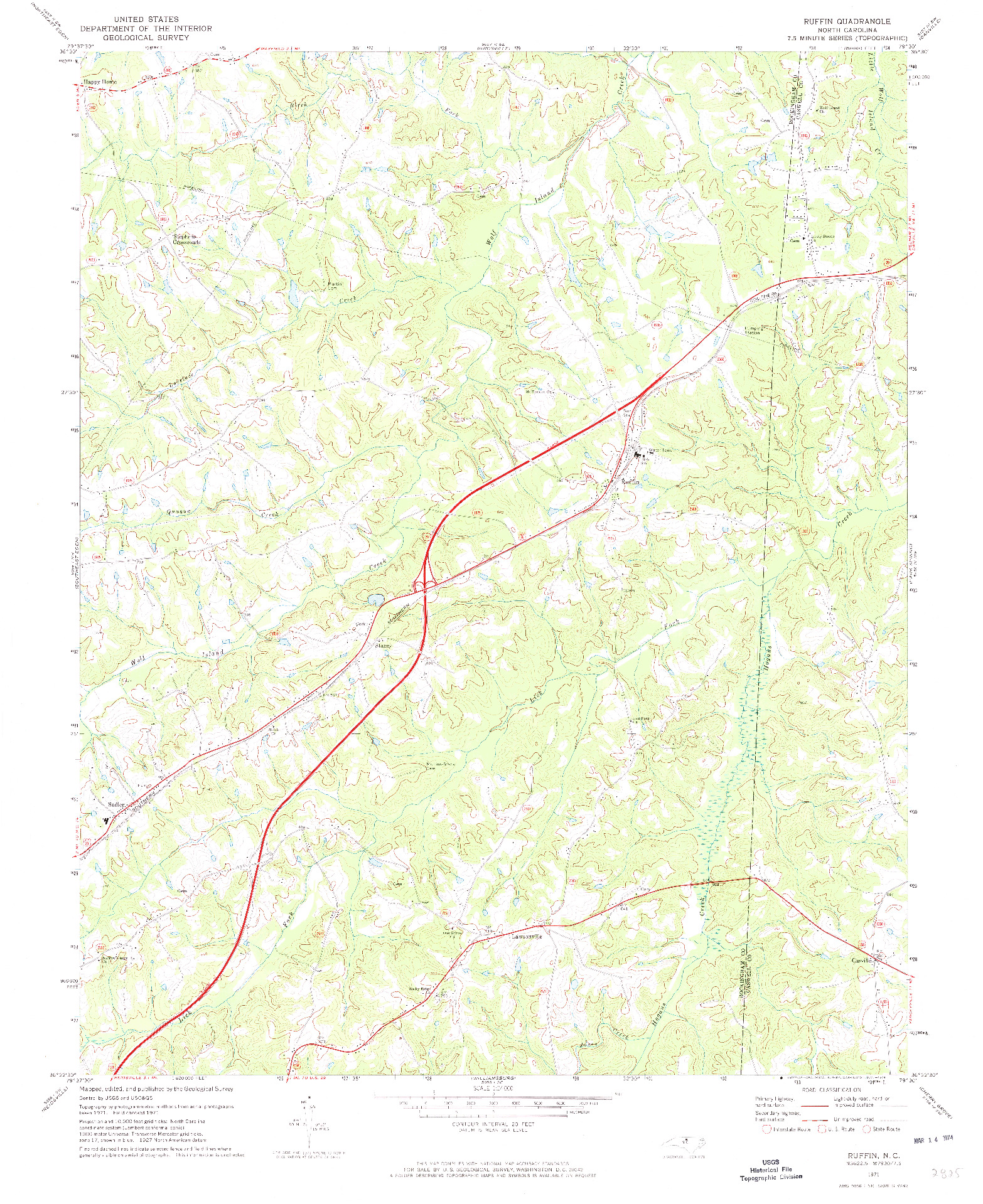 USGS 1:24000-SCALE QUADRANGLE FOR RUFFIN, NC 1971