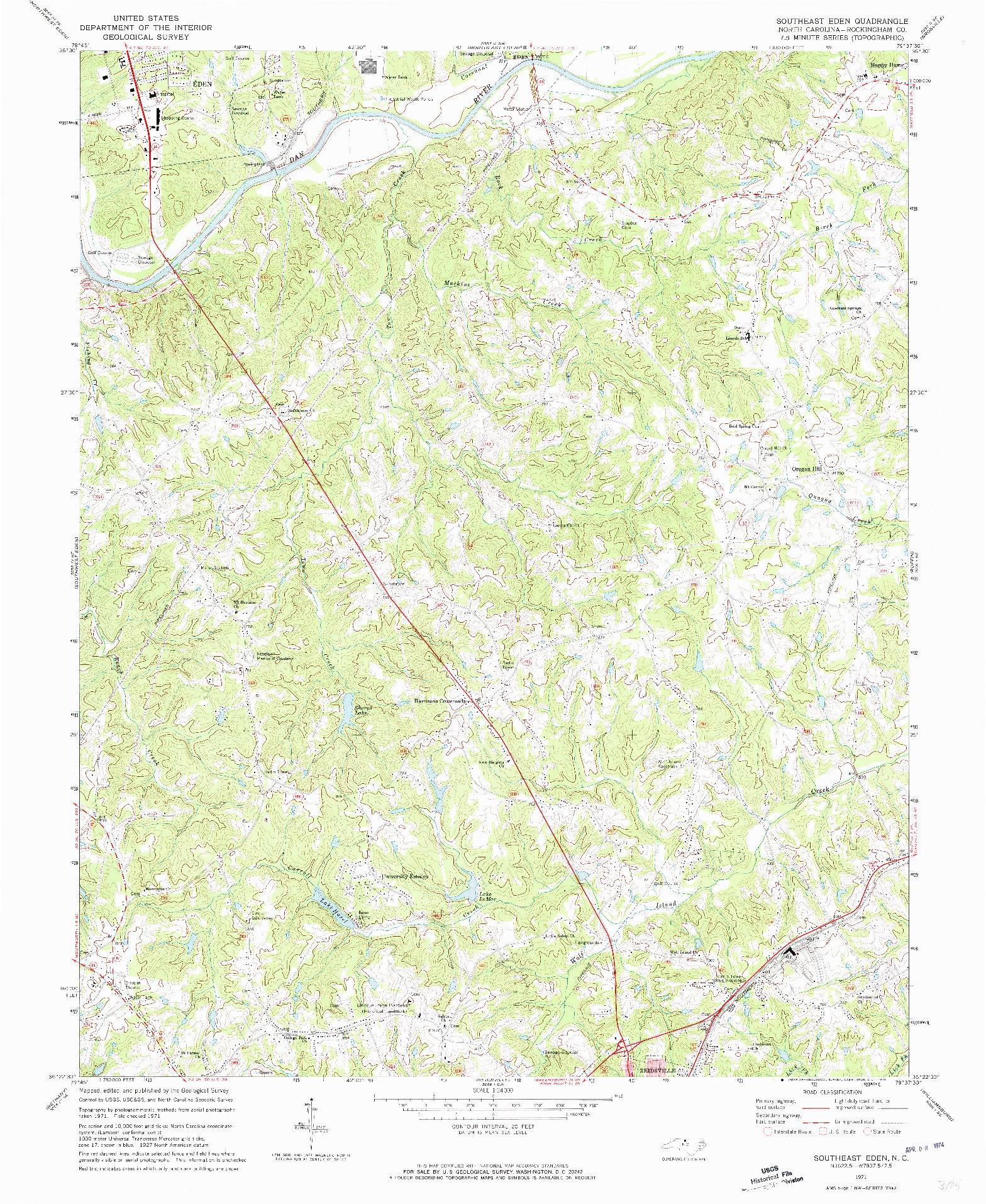 USGS 1:24000-SCALE QUADRANGLE FOR SOUTHEAST EDEN, NC 1971