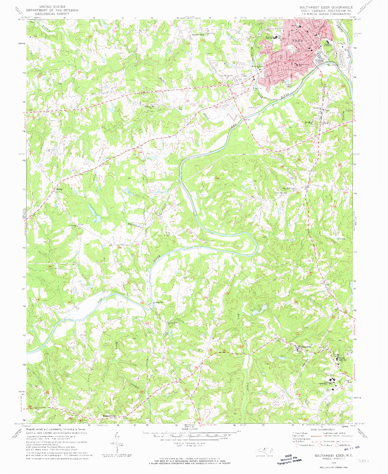 USGS 1:24000-SCALE QUADRANGLE FOR SOUTHWEST EDEN, NC 1971