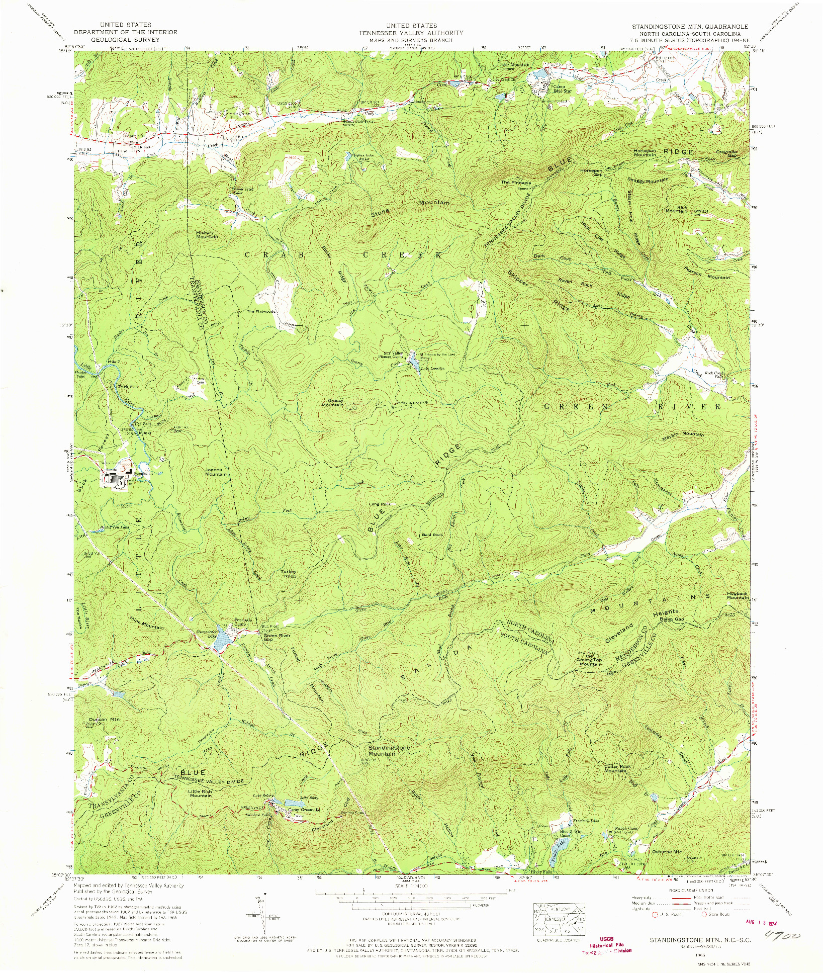 USGS 1:24000-SCALE QUADRANGLE FOR STANDINGSTONE MTN., NC 1965