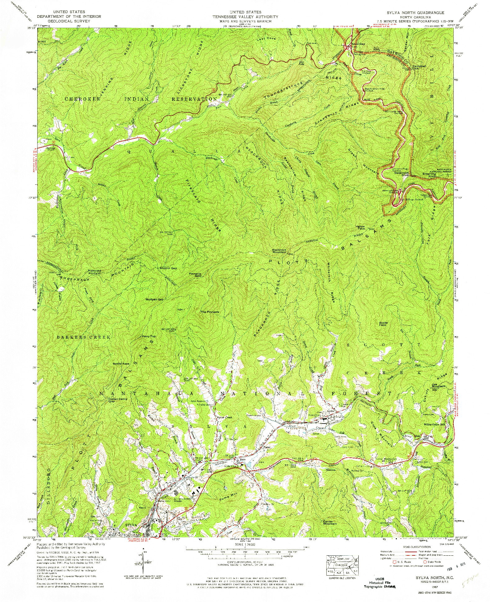 USGS 1:24000-SCALE QUADRANGLE FOR SYLVA NORTH, NC 1967