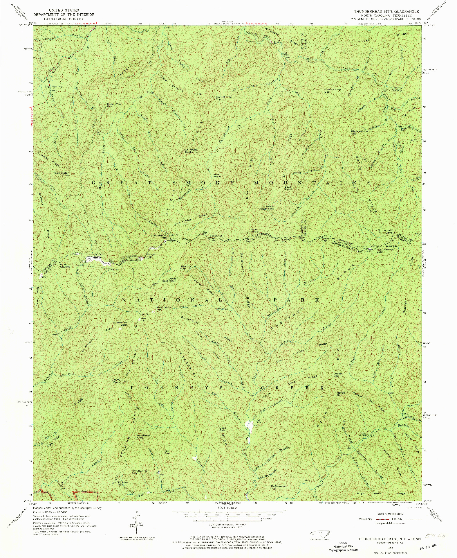 USGS 1:24000-SCALE QUADRANGLE FOR THUNDERHEAD MTN, NC 1964