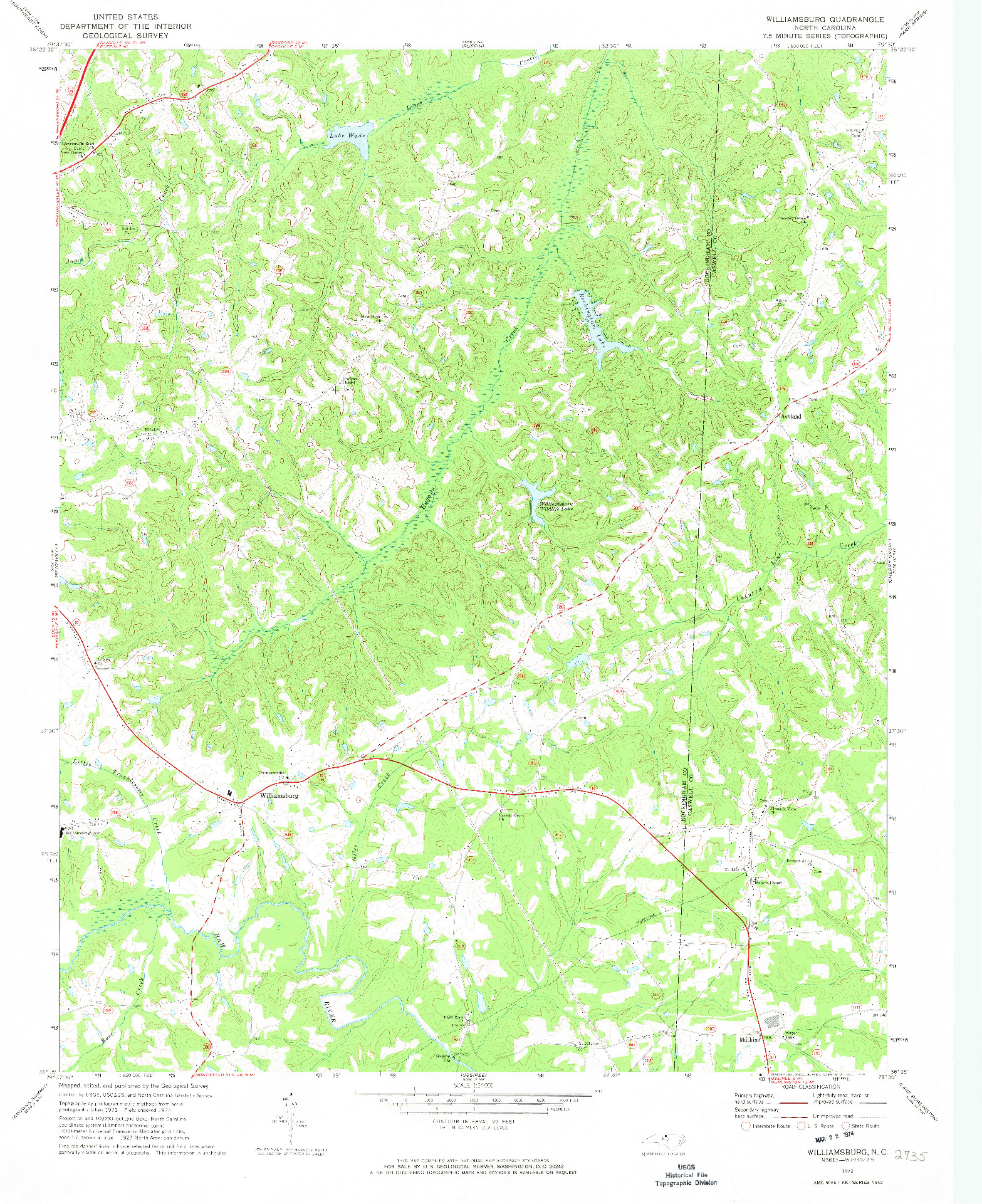 USGS 1:24000-SCALE QUADRANGLE FOR WILLIAMSBURG, NC 1972