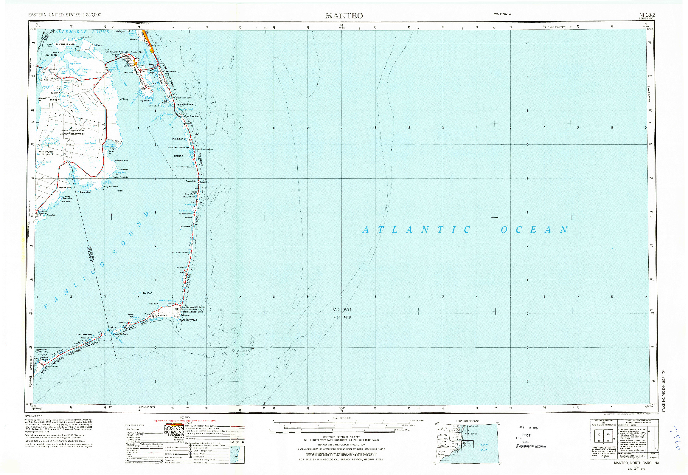 USGS 1:250000-SCALE QUADRANGLE FOR MANTEO, NC 1957