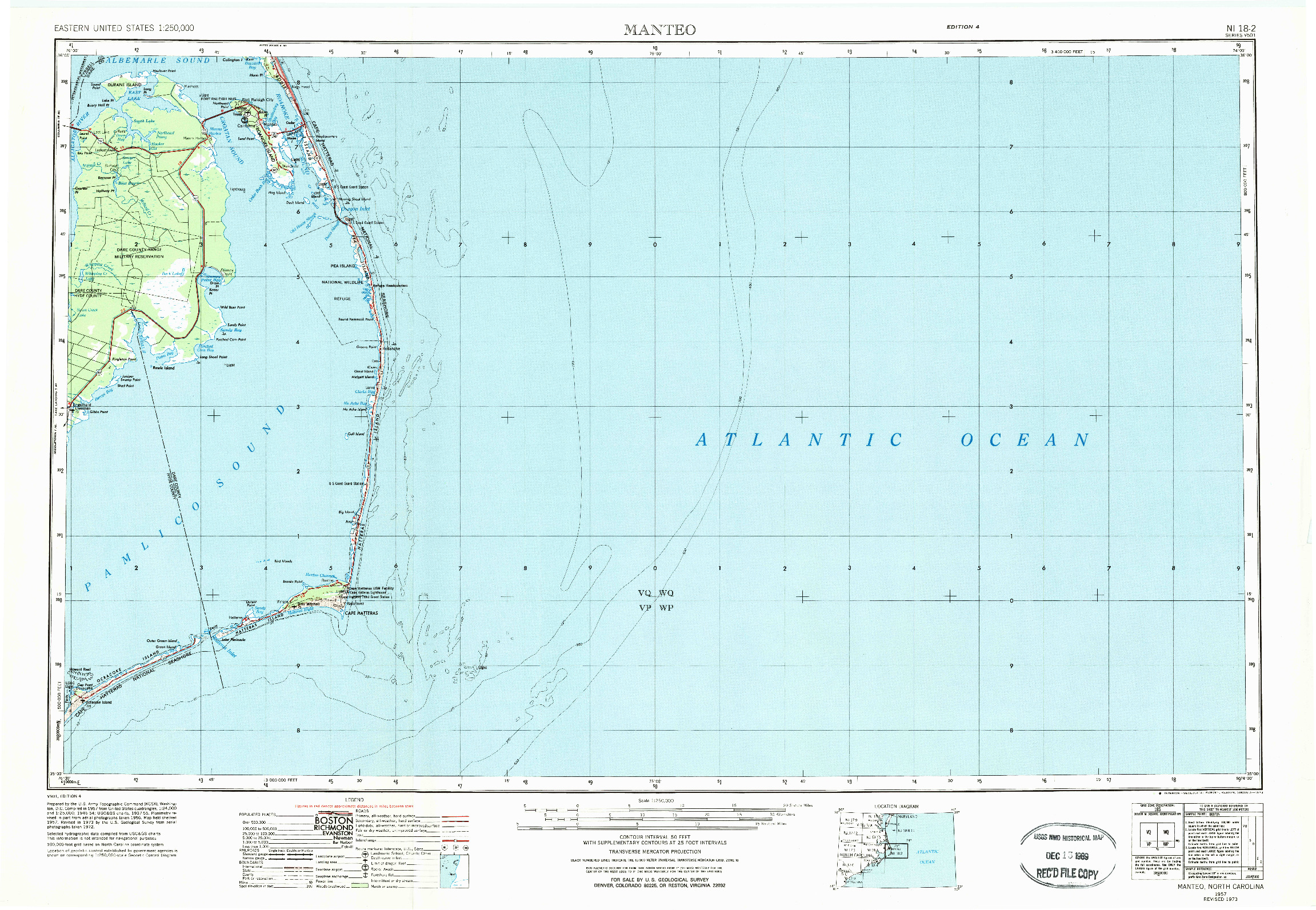 USGS 1:250000-SCALE QUADRANGLE FOR MANTEO, NC 1957