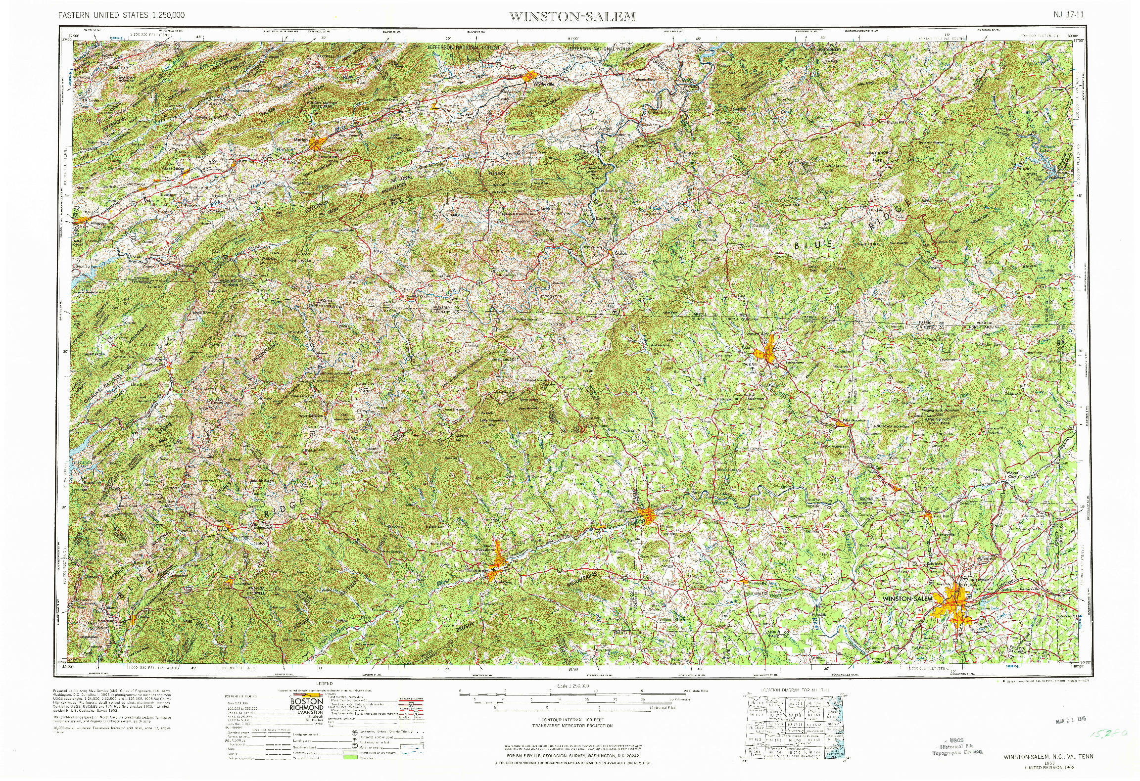 USGS 1:250000-SCALE QUADRANGLE FOR WINSTON-SALEM, NC 1953