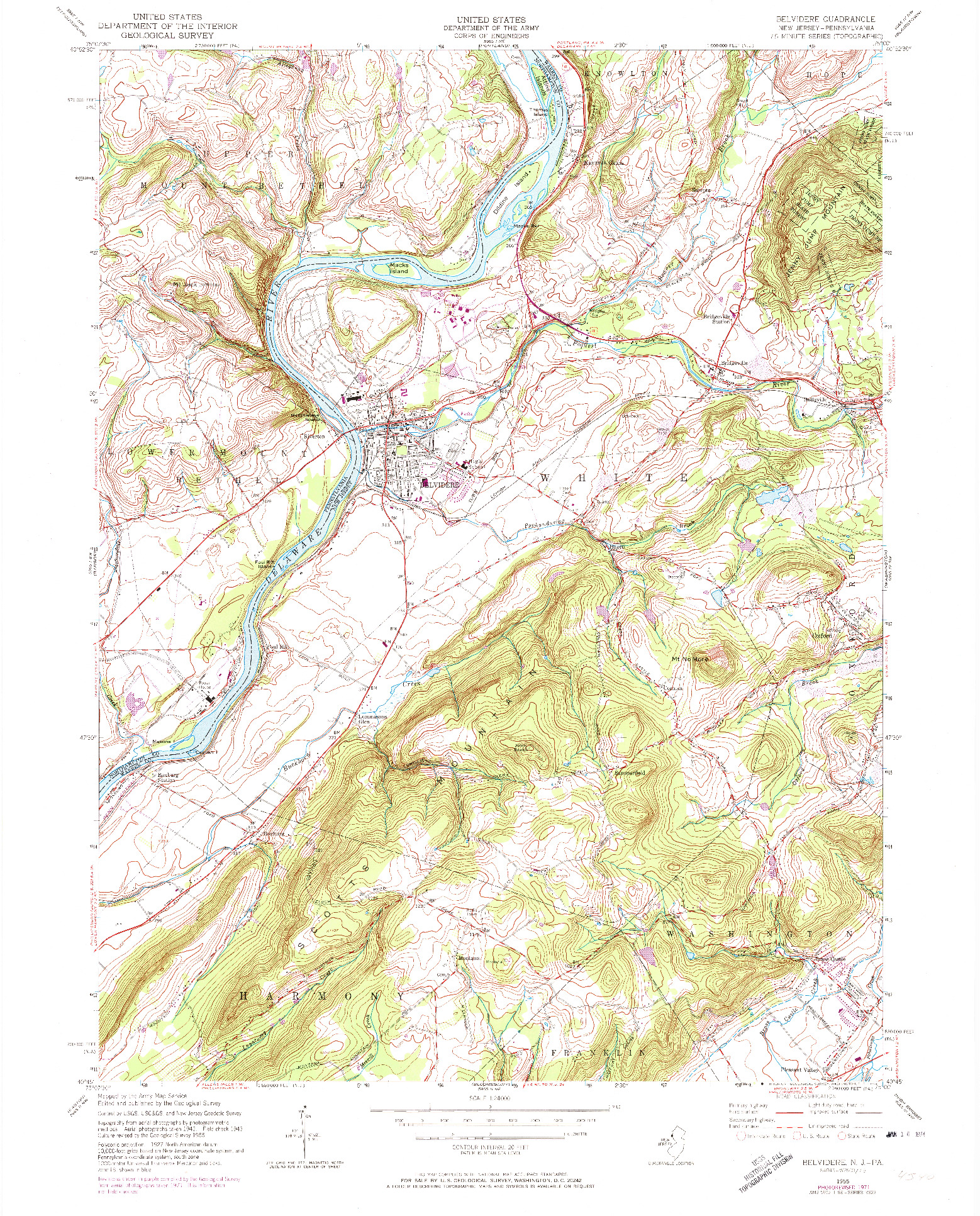 USGS 1:24000-SCALE QUADRANGLE FOR BELVIDERE, NJ 1955