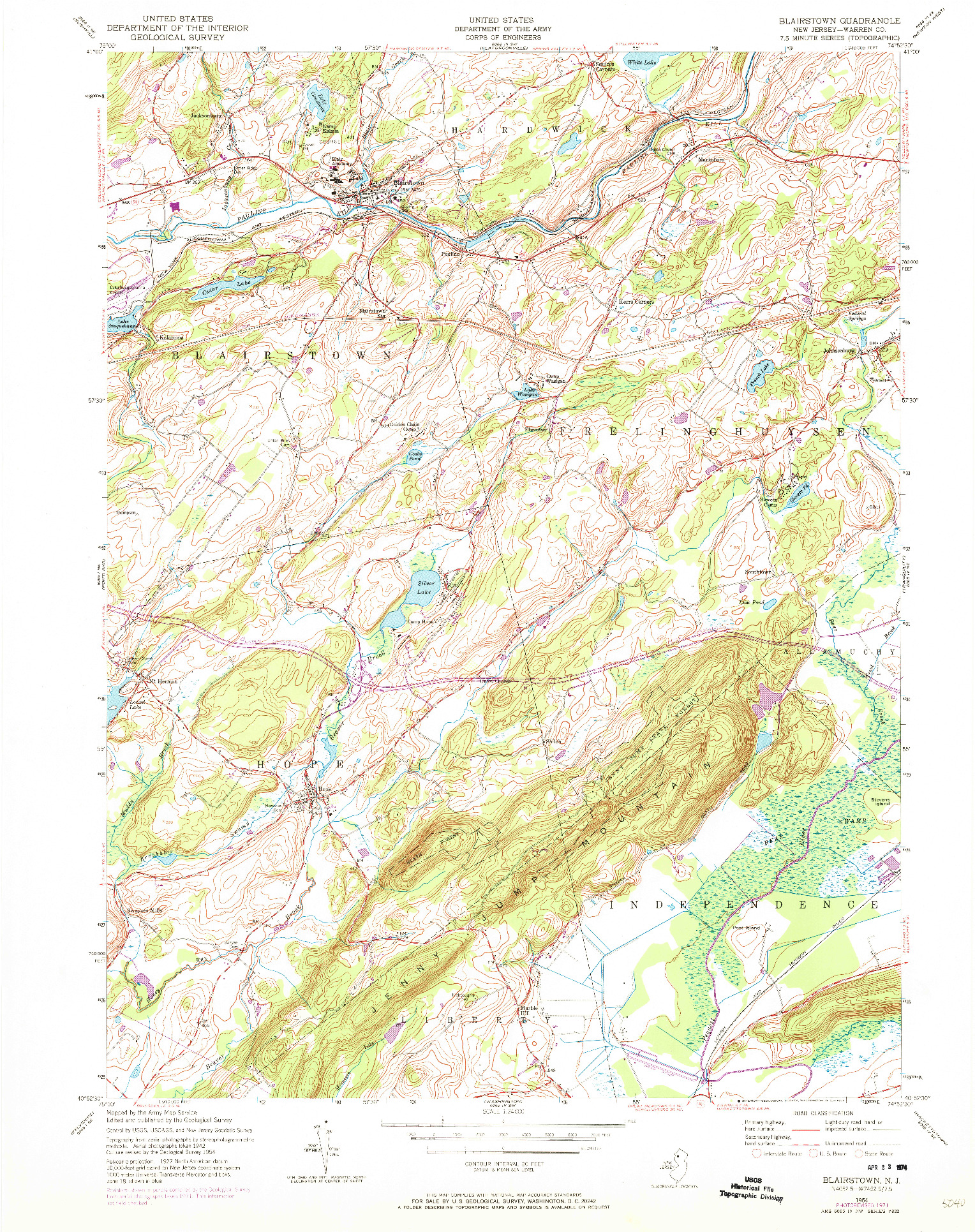 USGS 1:24000-SCALE QUADRANGLE FOR BLAIRSTOWN, NJ 1954