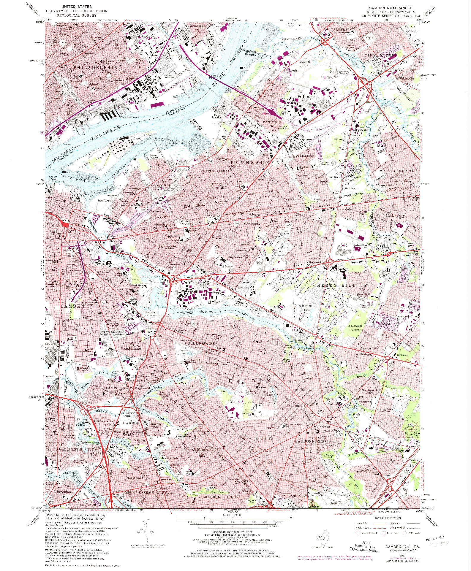 USGS 1:24000-SCALE QUADRANGLE FOR CAMDEN, NJ 1967
