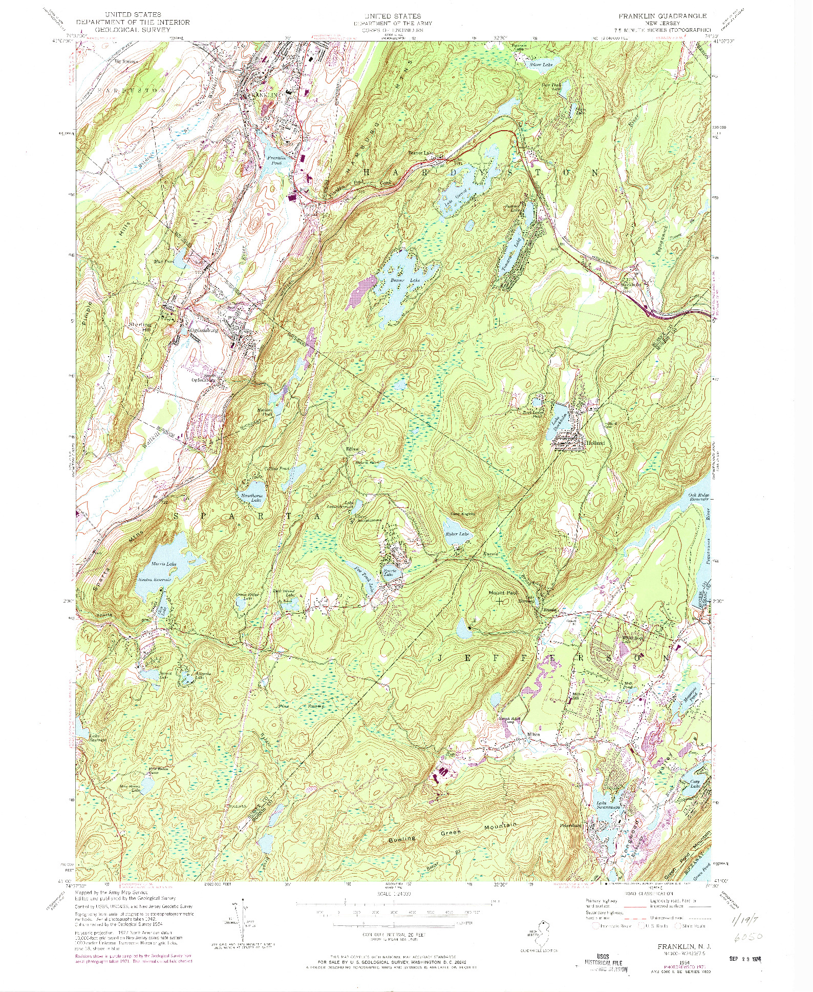 USGS 1:24000-SCALE QUADRANGLE FOR FRANKLIN, NJ 1954