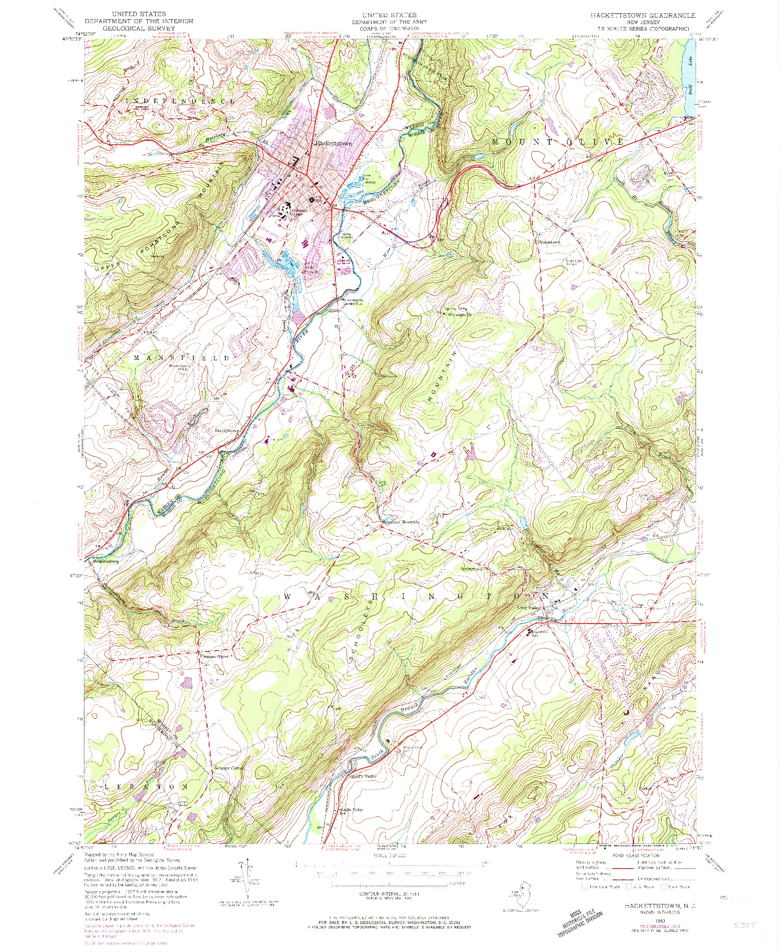 USGS 1:24000-SCALE QUADRANGLE FOR HACKETTSTOWN, NJ 1953