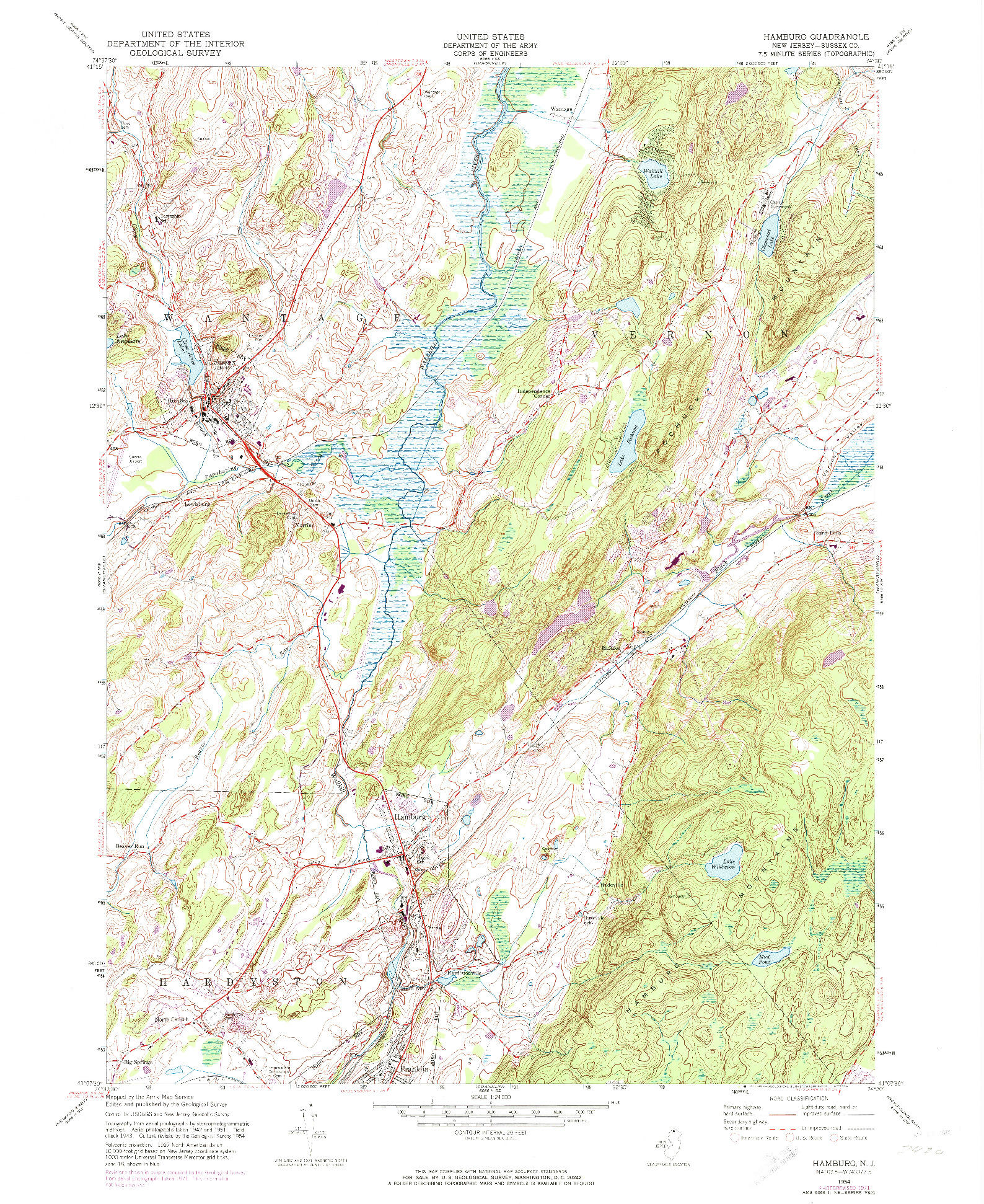 USGS 1:24000-SCALE QUADRANGLE FOR HAMBURG, NJ 1954