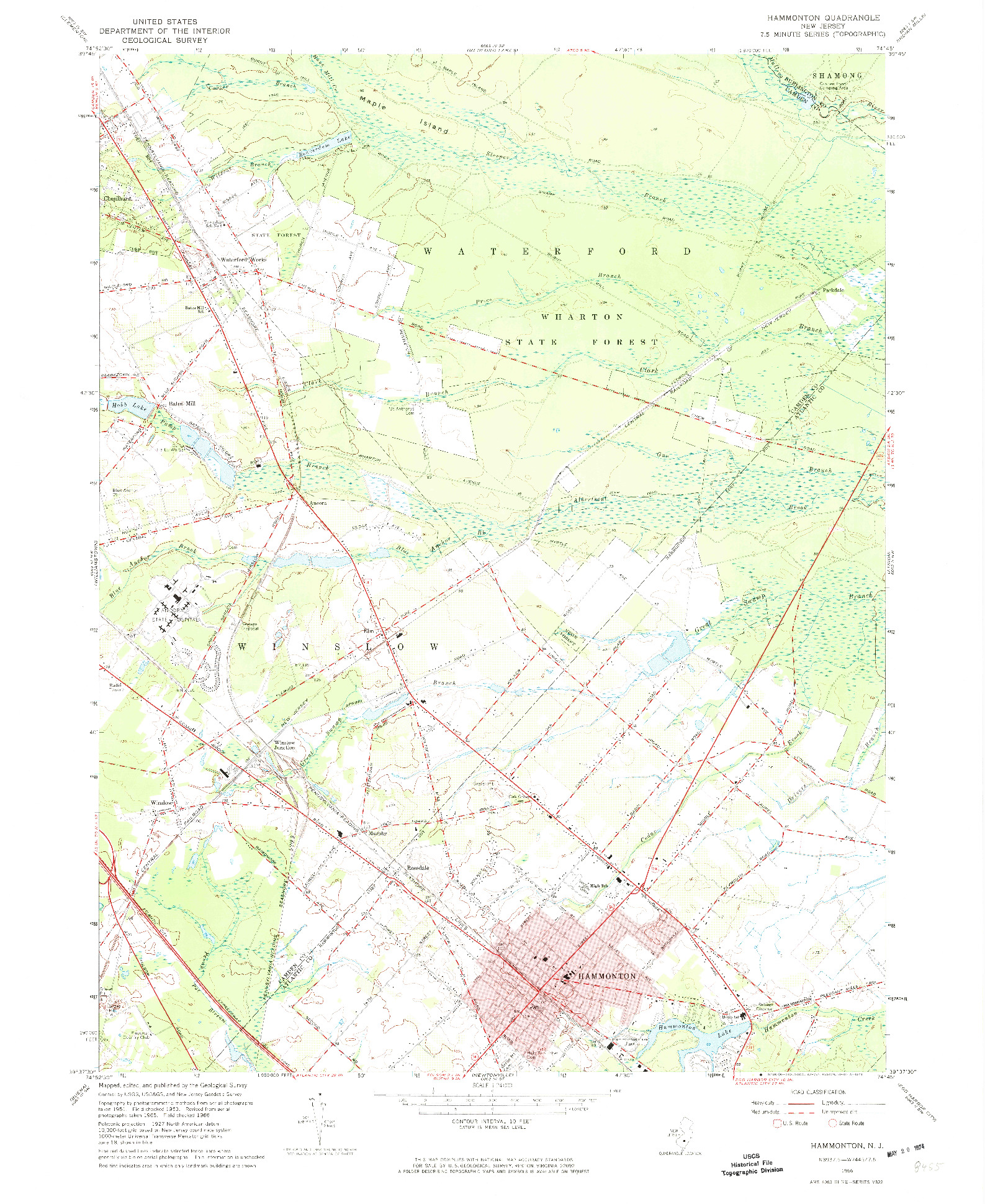 USGS 1:24000-SCALE QUADRANGLE FOR HAMMONTON, NJ 1966