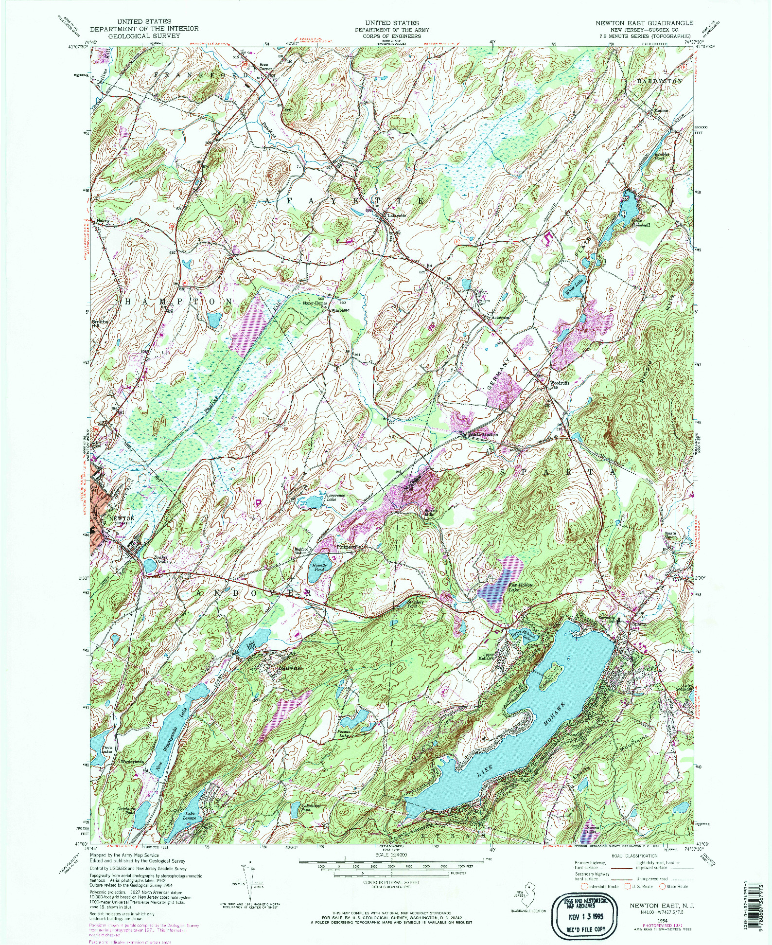 USGS 1:24000-SCALE QUADRANGLE FOR NEWTON EAST, NJ 1954