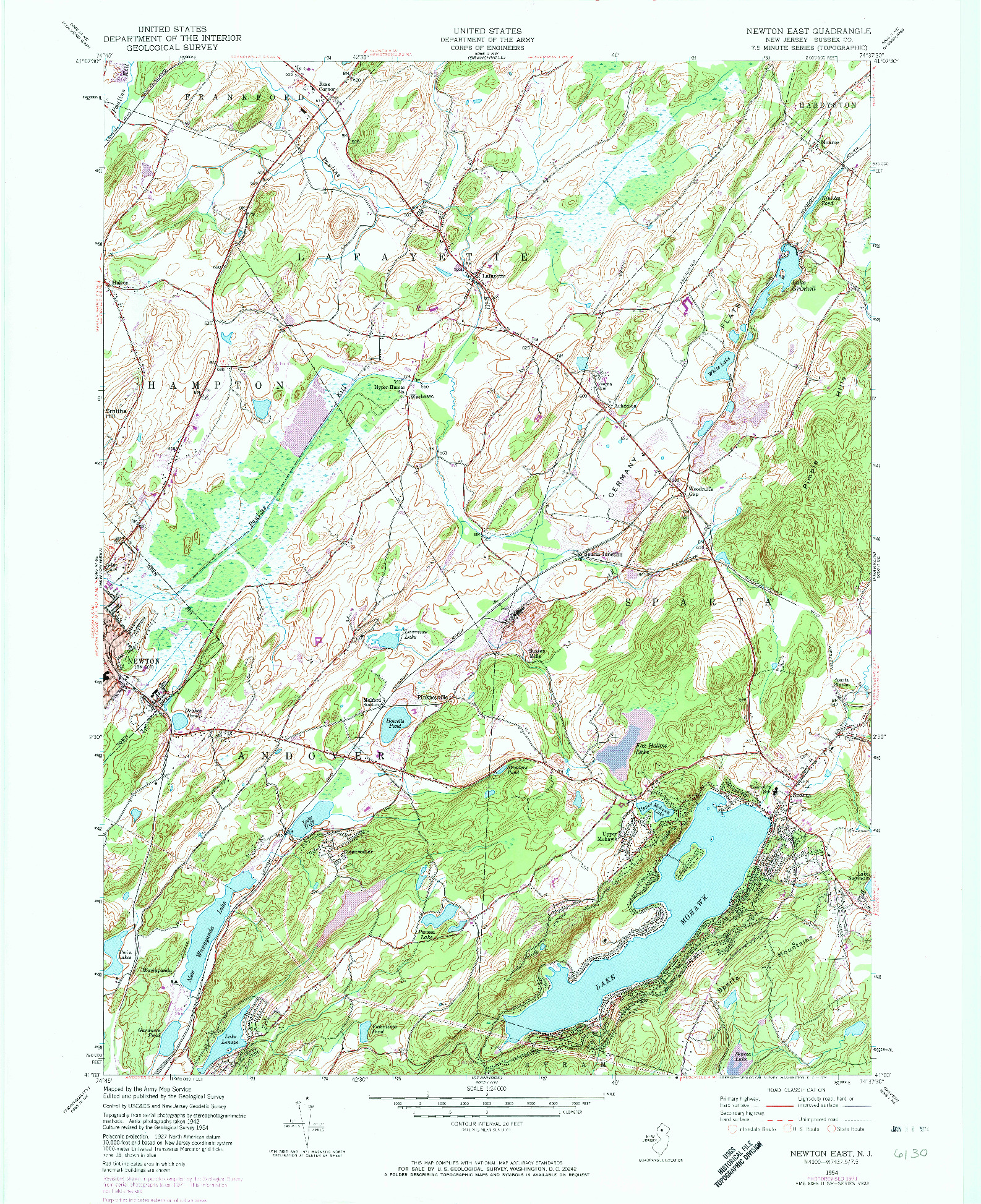 USGS 1:24000-SCALE QUADRANGLE FOR NEWTON EAST, NJ 1954