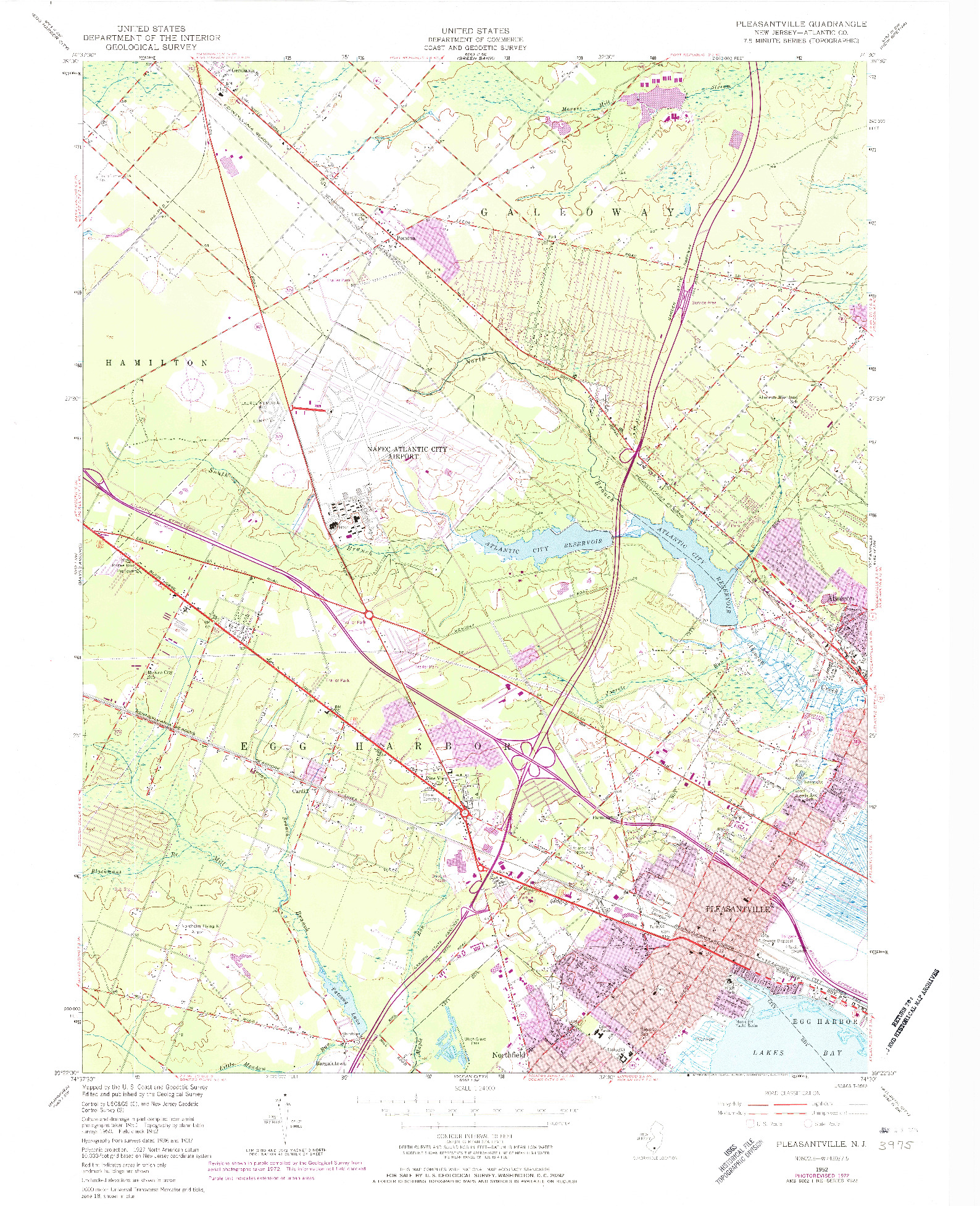 USGS 1:24000-SCALE QUADRANGLE FOR PLEASANTVILLE, NJ 1952