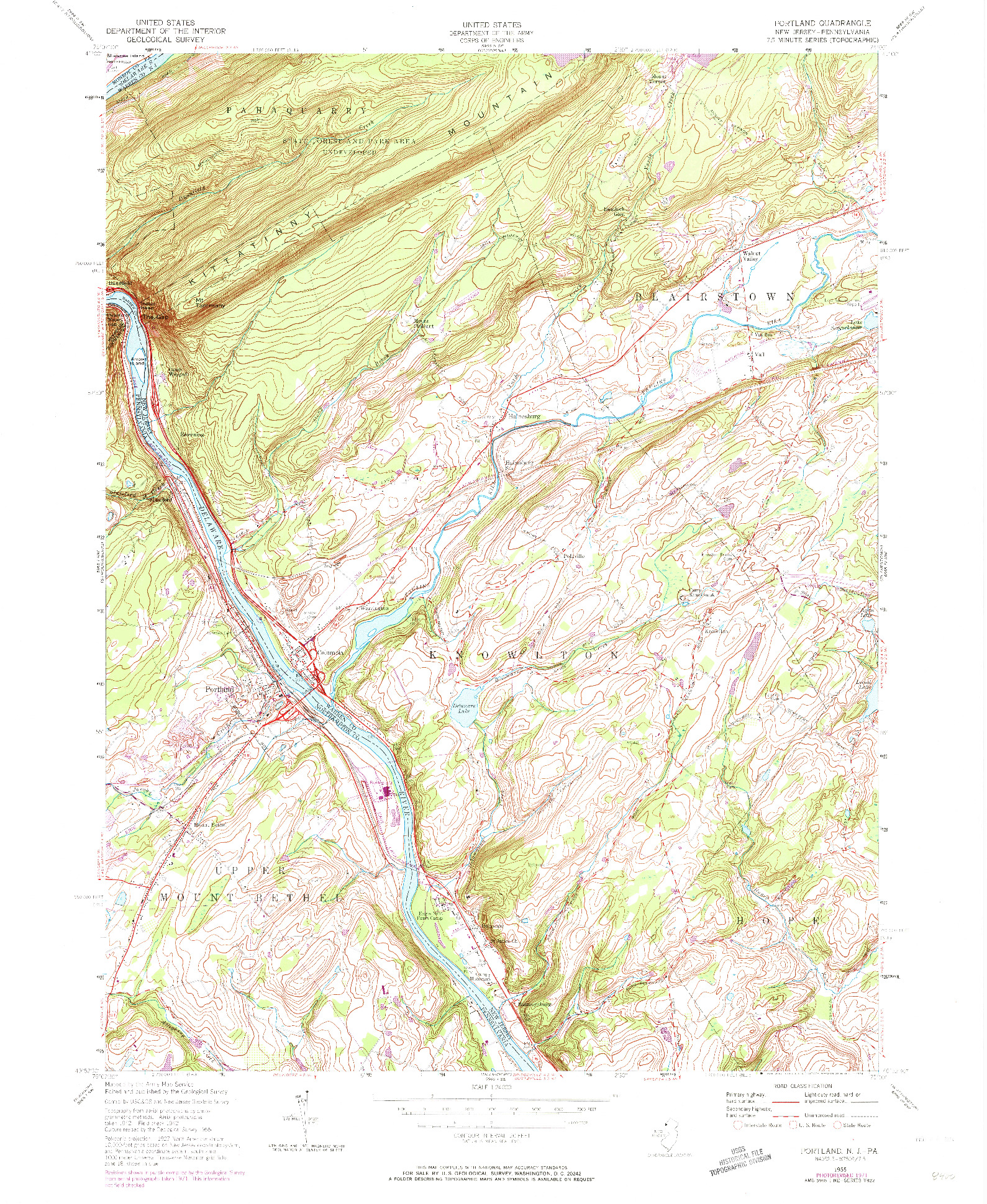 USGS 1:24000-SCALE QUADRANGLE FOR PORTLAND, NJ 1955