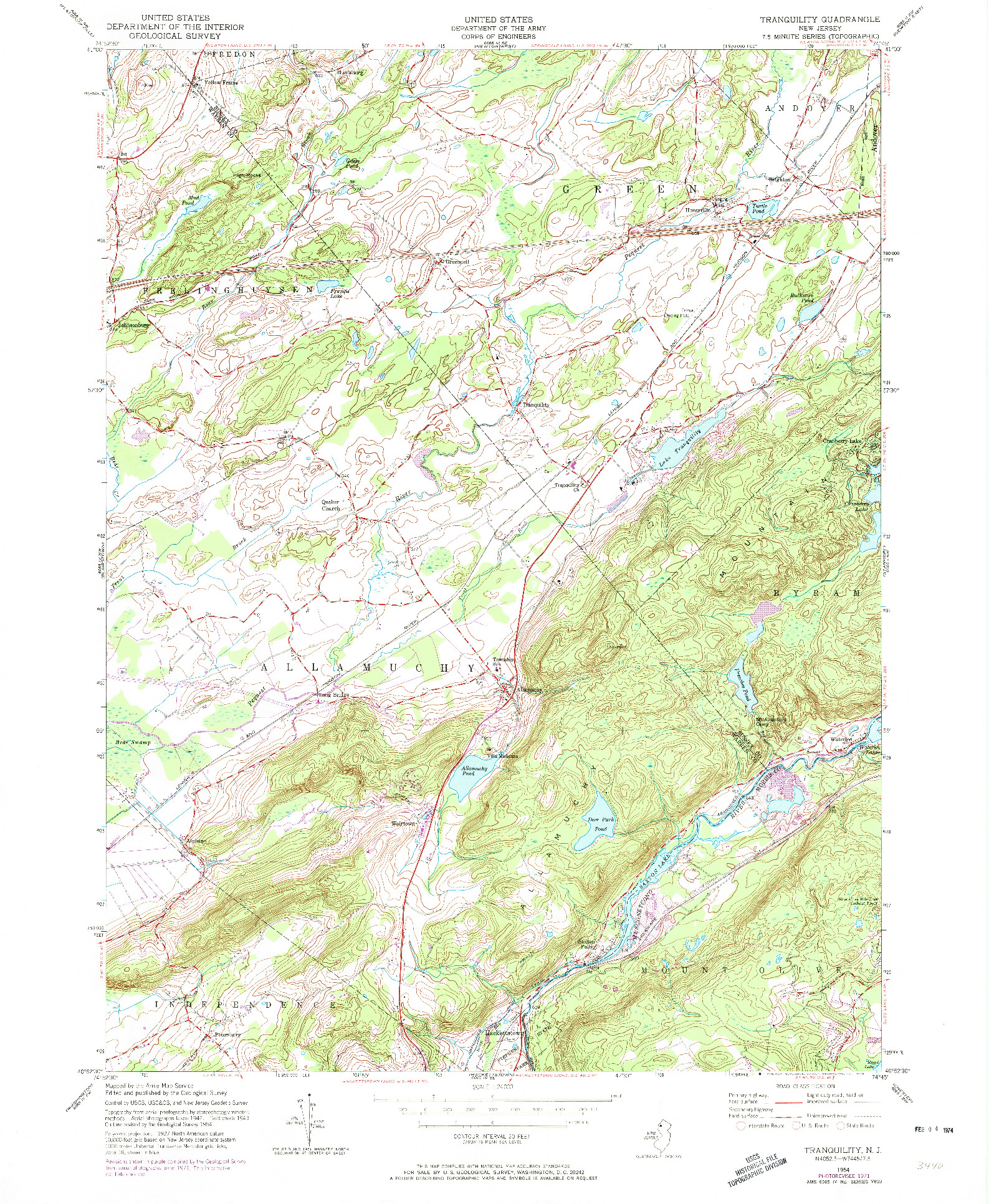 USGS 1:24000-SCALE QUADRANGLE FOR TRANQUILITY, NJ 1954