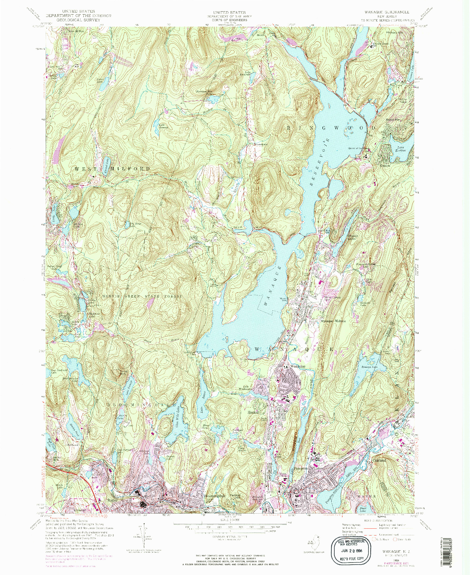 USGS 1:24000-SCALE QUADRANGLE FOR WANAQUE, NJ 1954