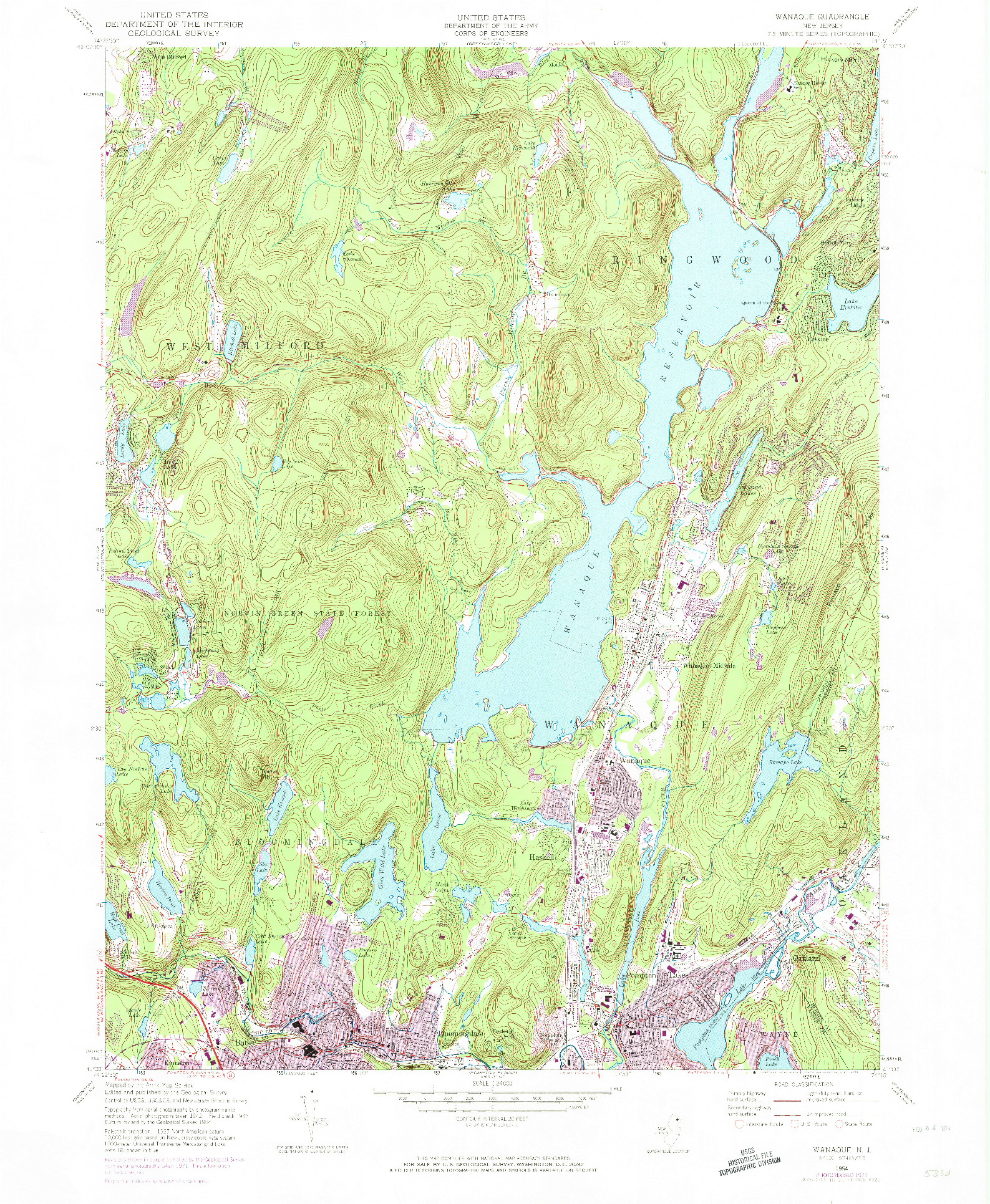 USGS 1:24000-SCALE QUADRANGLE FOR WANAQUE, NJ 1954